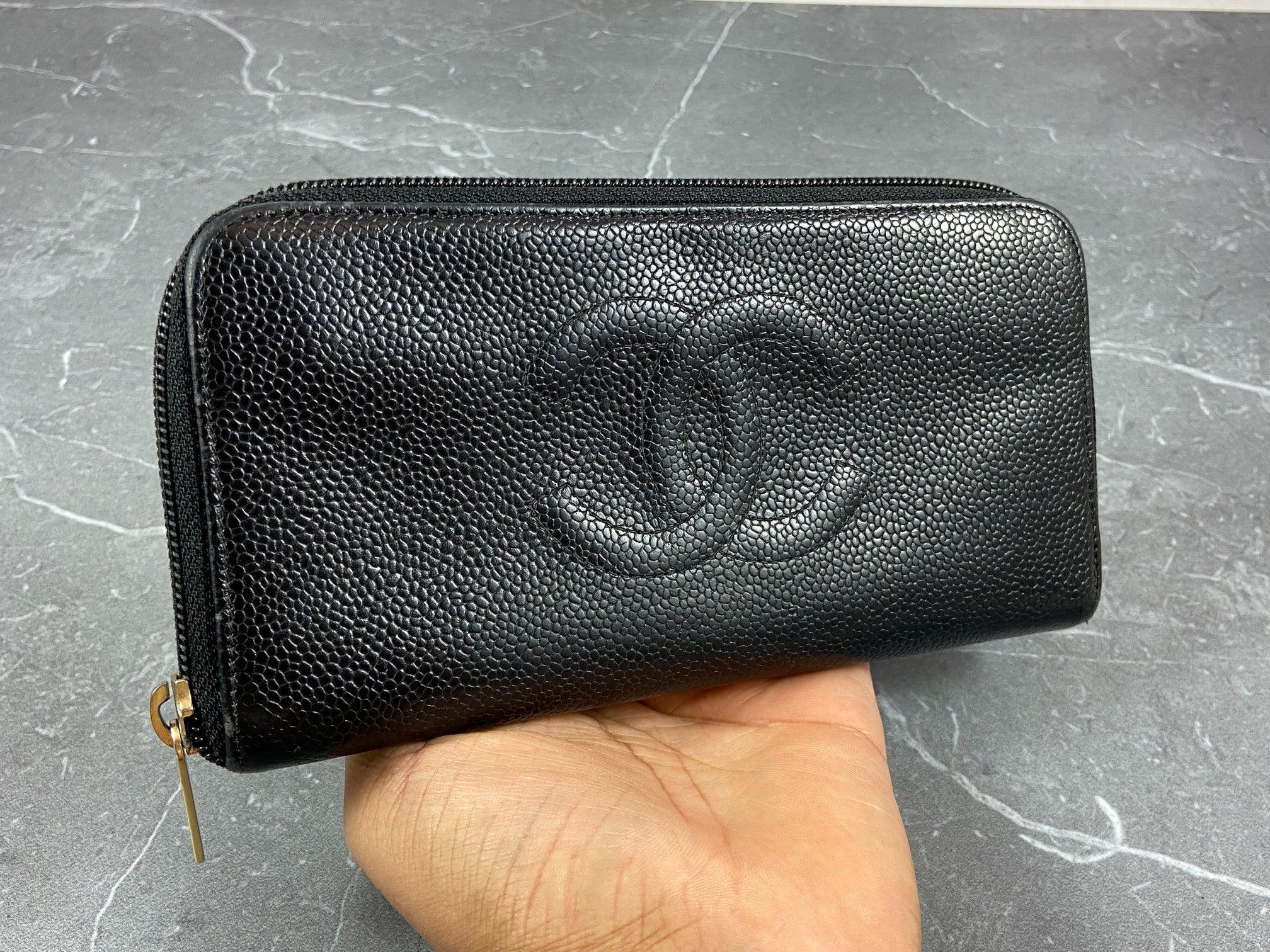 Chanel CC Long Zippy Wallet Black Caviar Leather full set