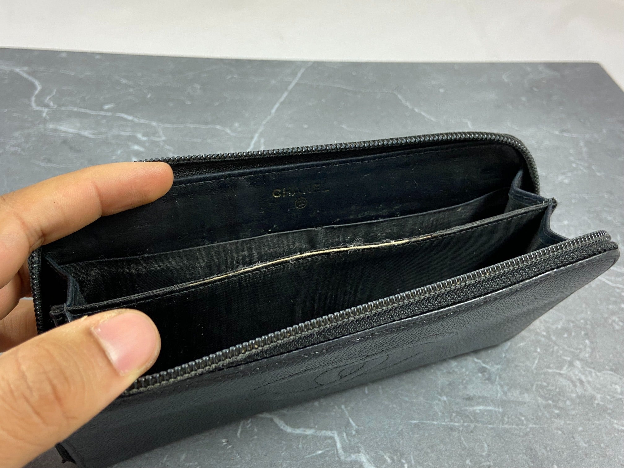 Chanel CC Long Zippy Wallet Black Caviar Leather full set