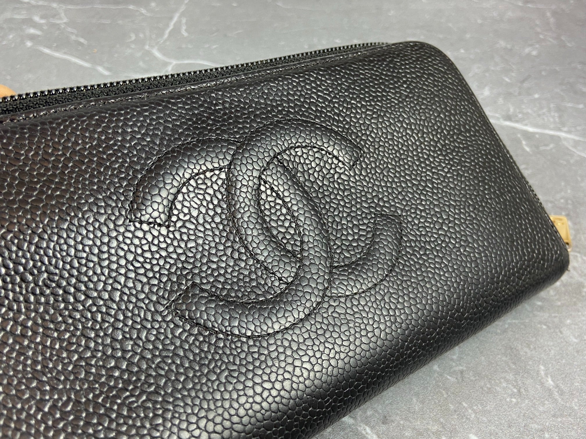 Chanel CC Long Zippy Wallet Black Caviar Leather full set