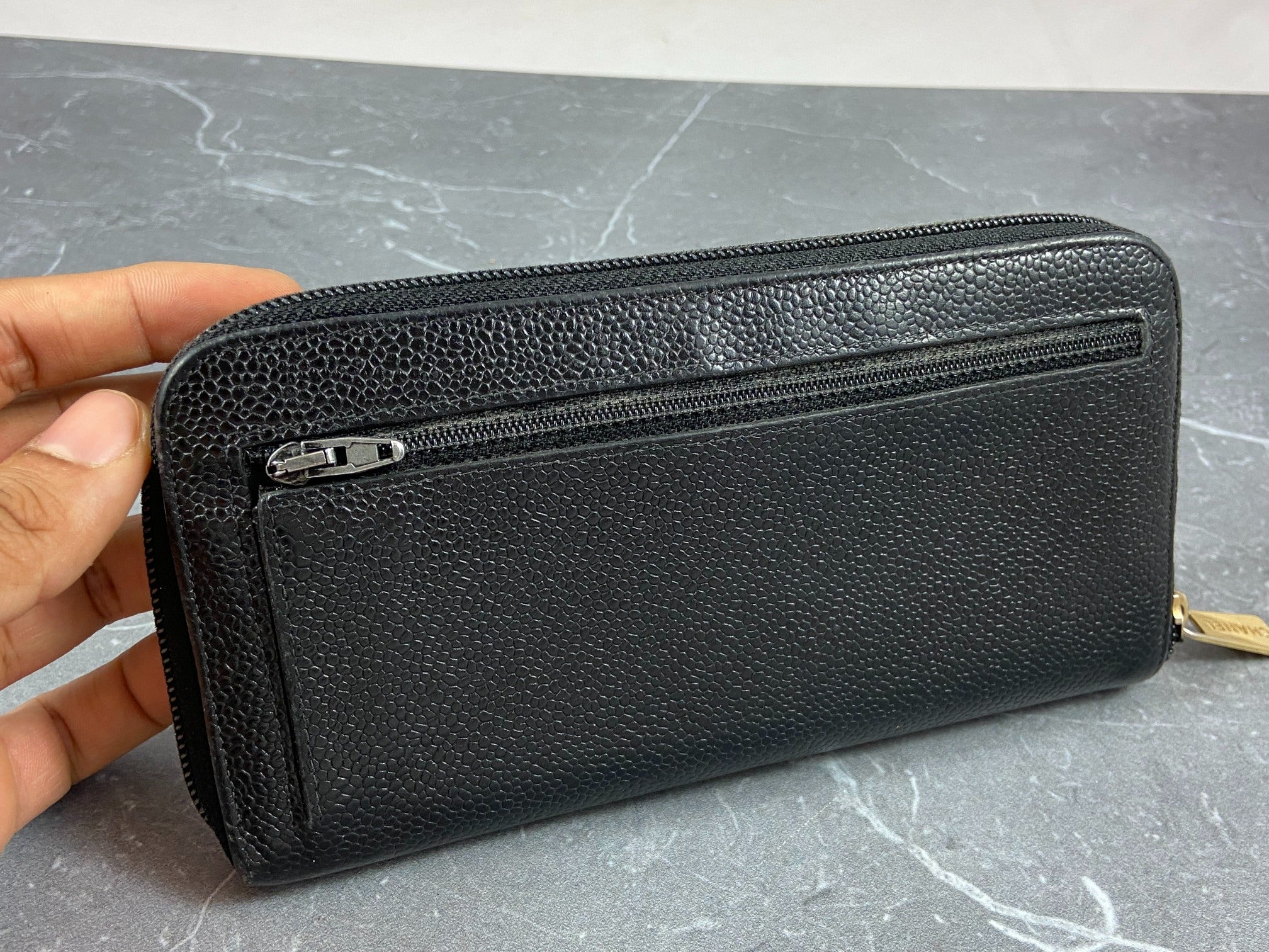 Chanel CC Long Zippy Wallet Black Caviar Leather full set