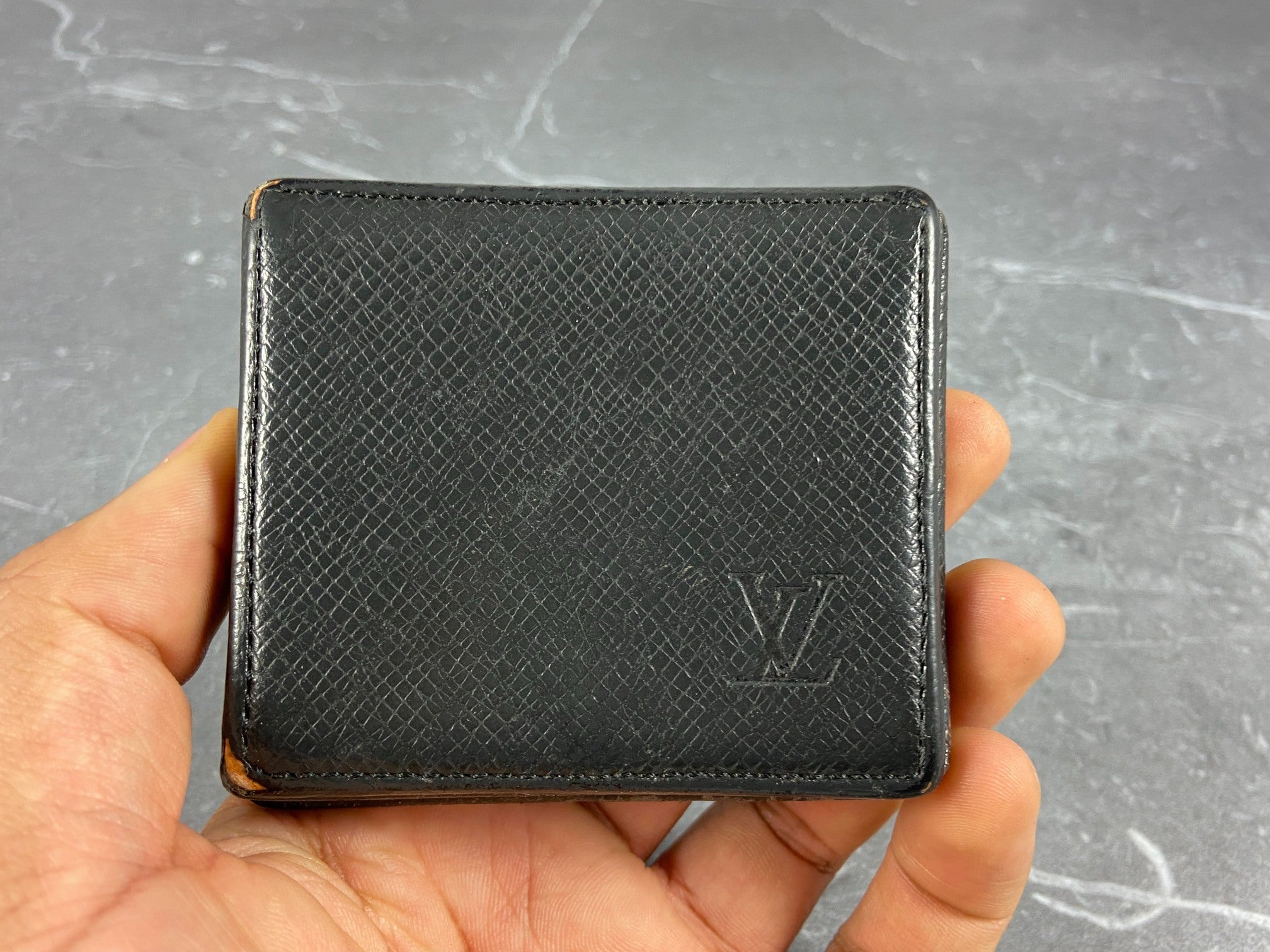 Louis Vuitton Coin Purse Black Taiga Leather