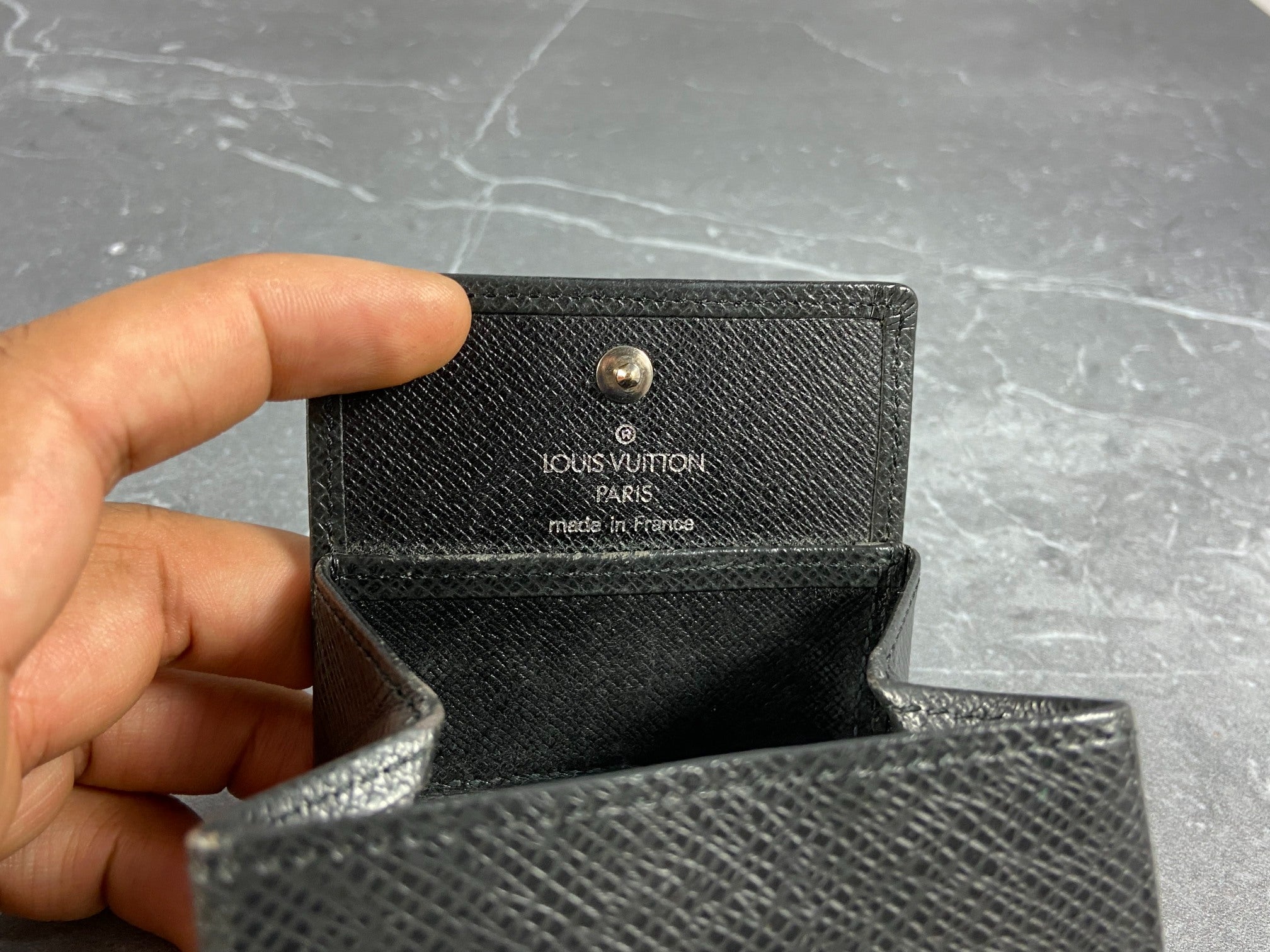 Louis Vuitton Coin Purse Black Taiga Leather