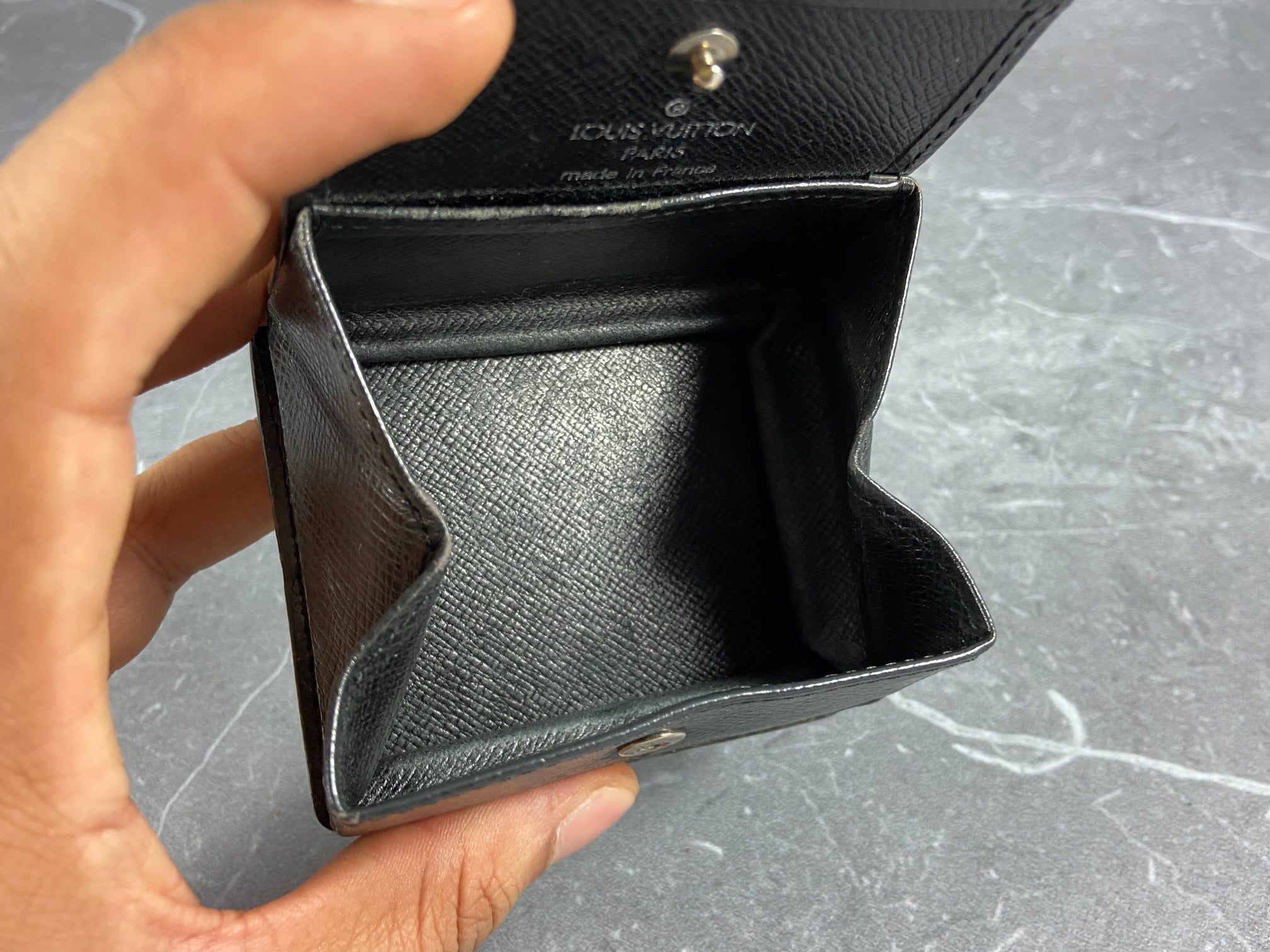 Louis Vuitton Coin Purse Black Taiga Leather