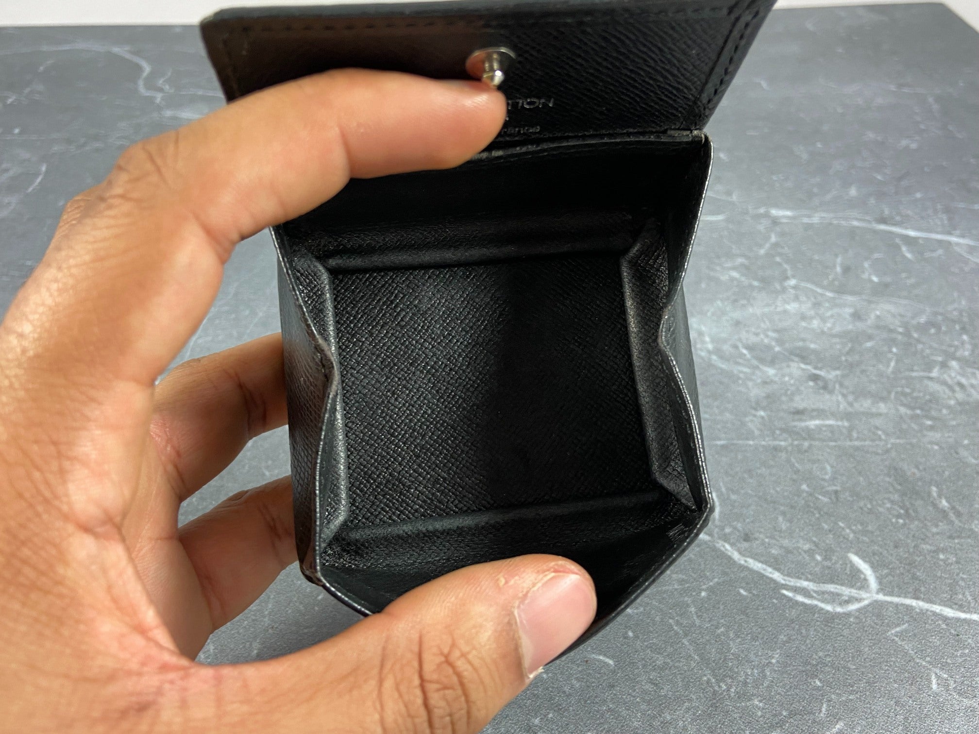 Louis Vuitton Coin Purse Black Taiga Leather