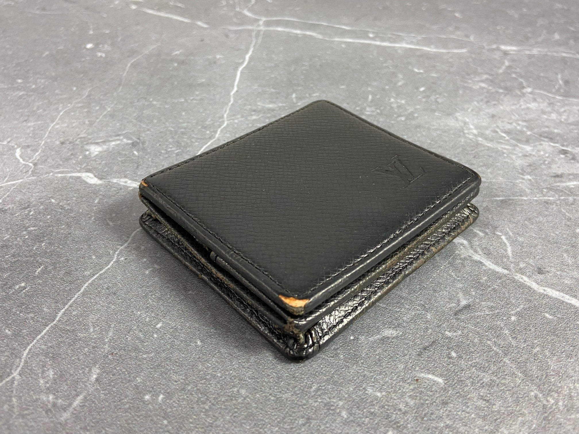 Louis Vuitton Coin Purse Black Taiga Leather