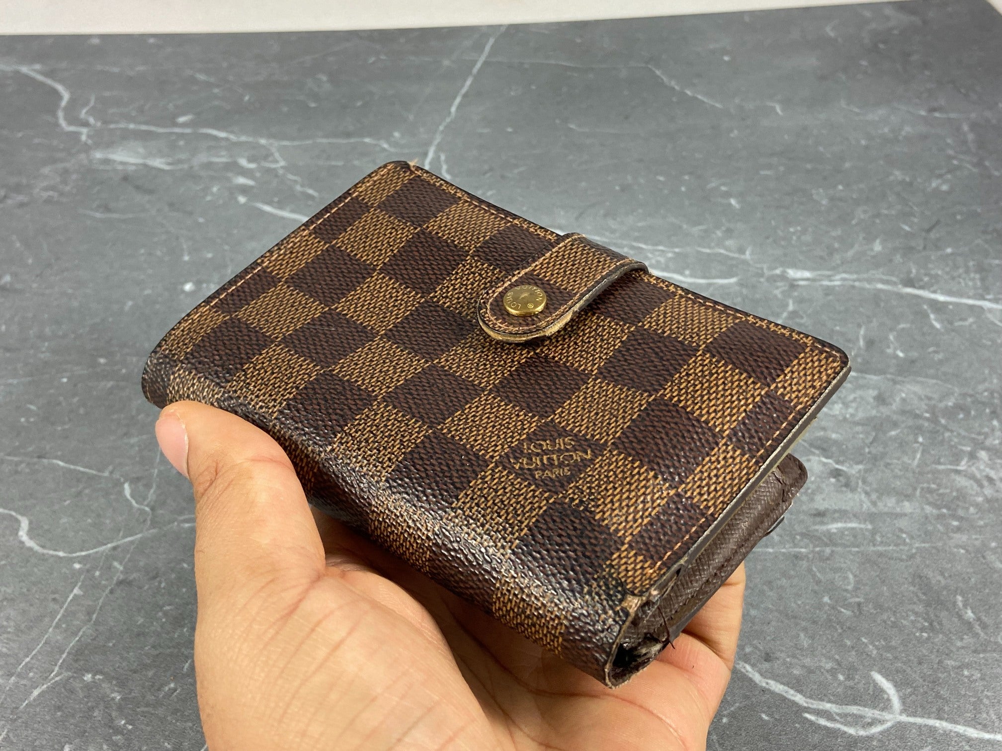 Louis Vuitton French Compact Wallet Damier Ebene Canvas
