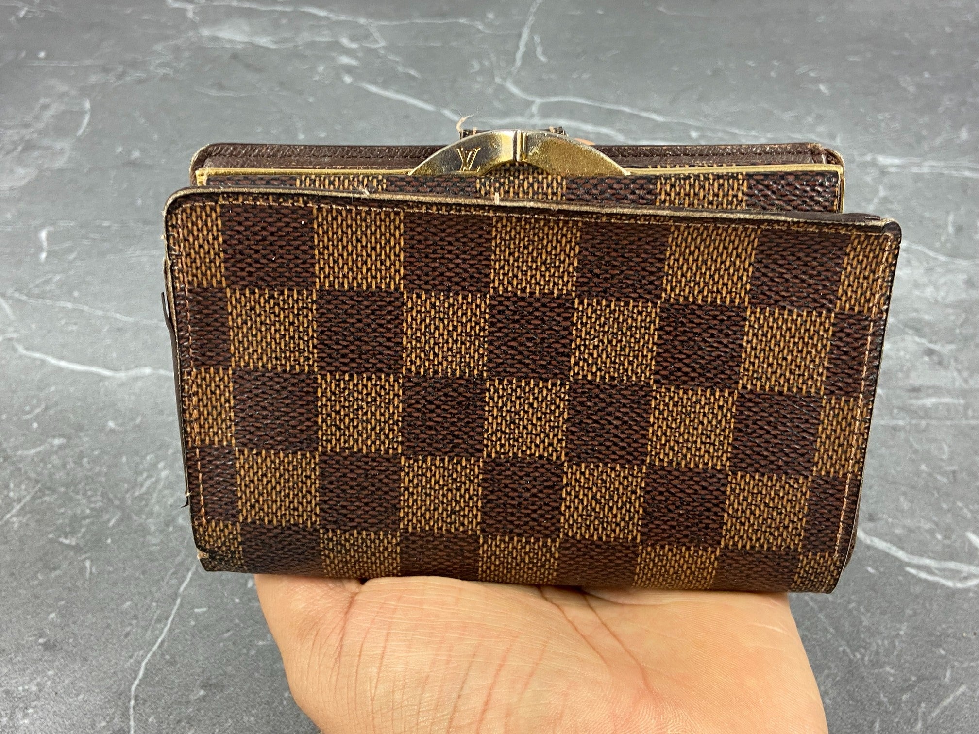 Louis Vuitton French Compact Wallet Damier Ebene Canvas