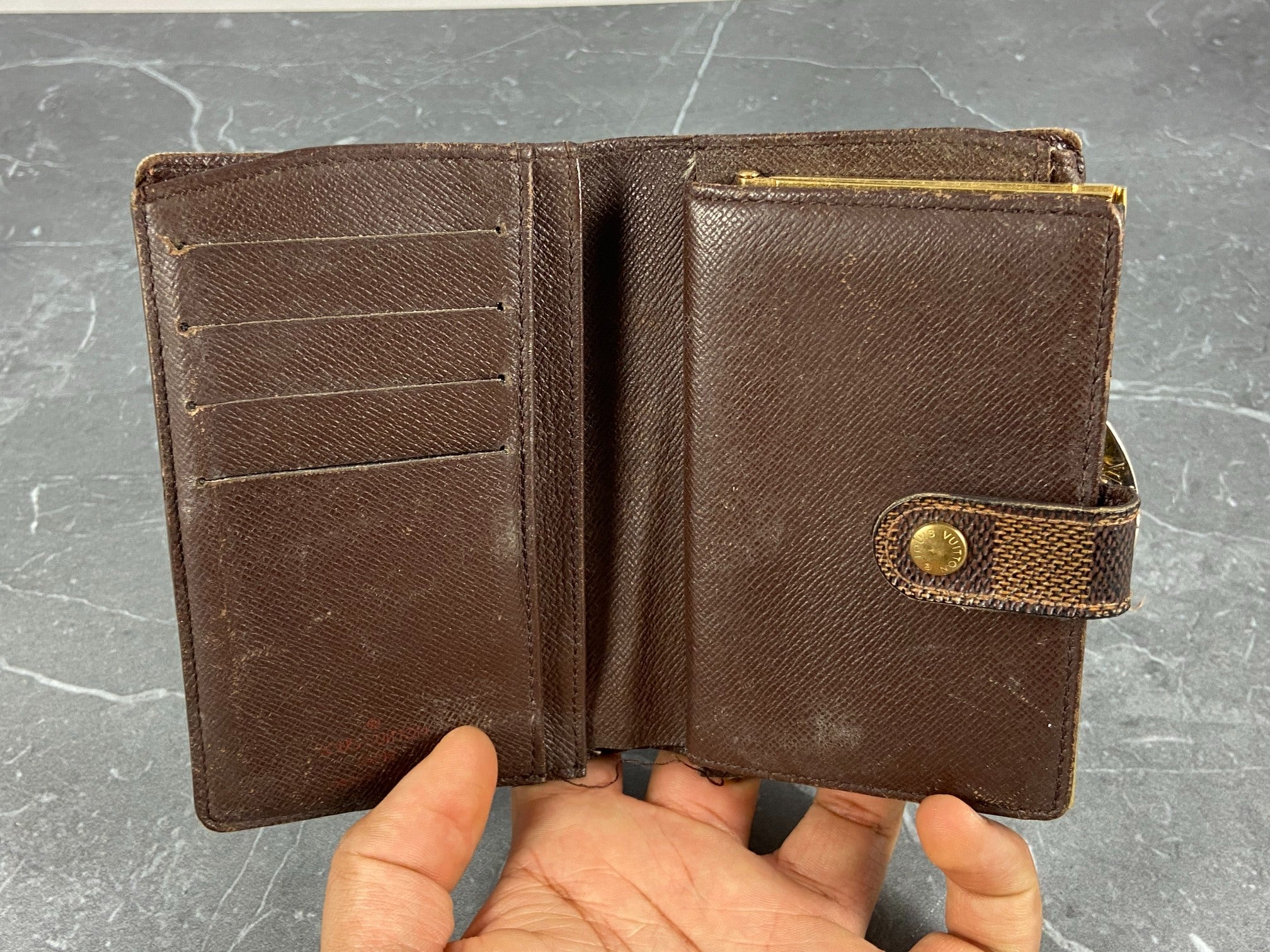 Louis Vuitton French Compact Wallet Damier Ebene Canvas