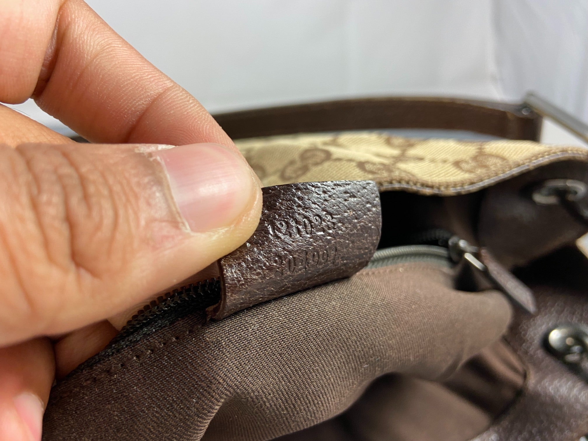 Gucci Hand / Hobo Bag Beige GG Monogram + Brown Leather