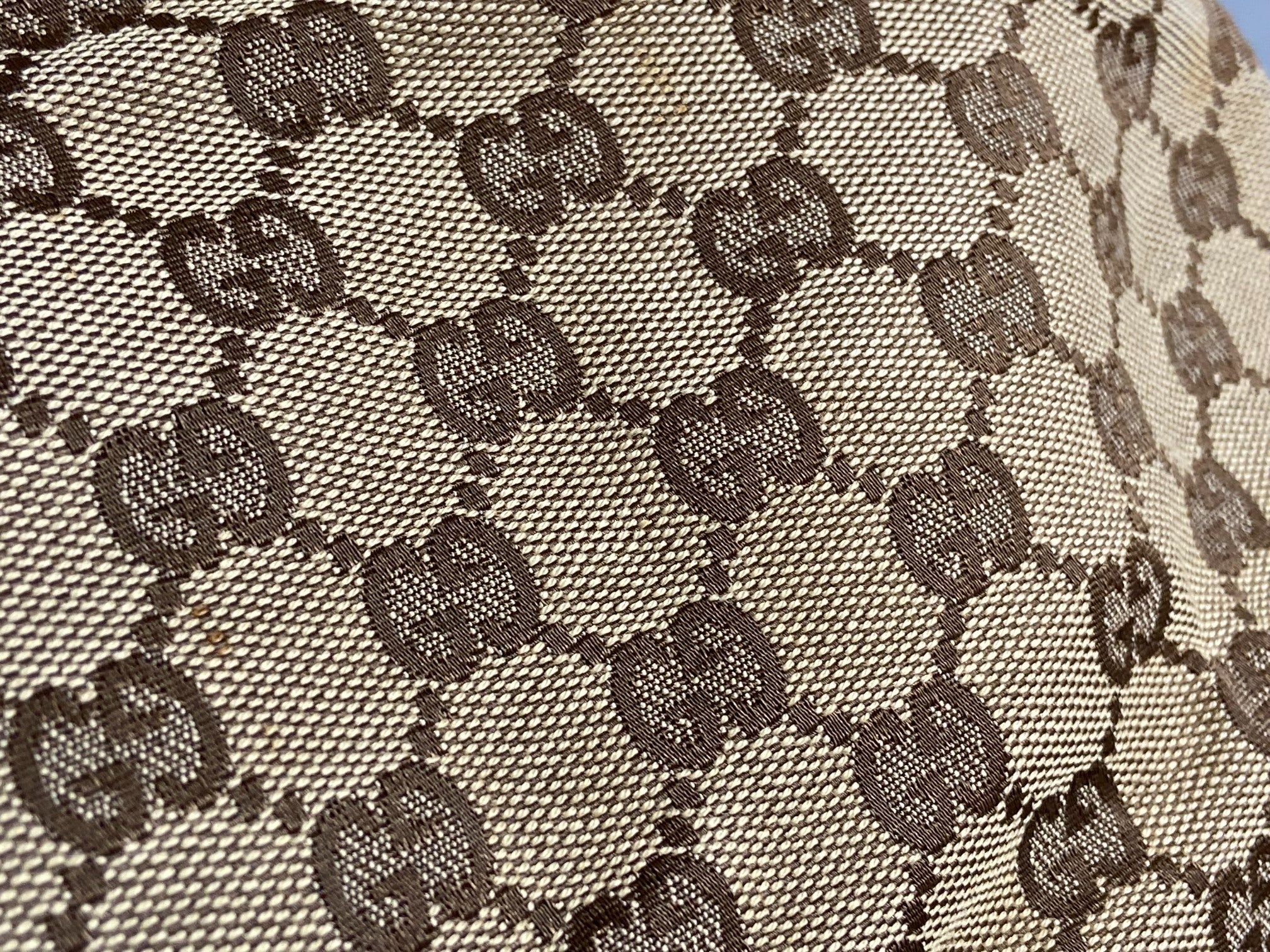 Gucci Hand / Hobo Bag Beige GG Monogram + Brown Leather