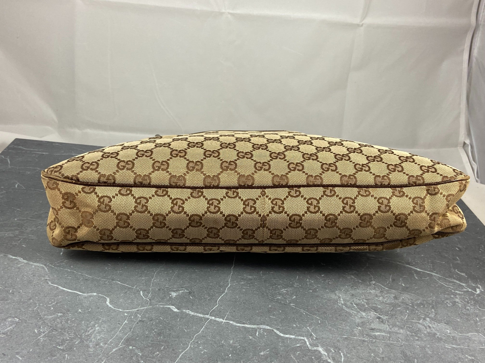 Gucci Hand / Hobo Bag Beige GG Monogram + Brown Leather