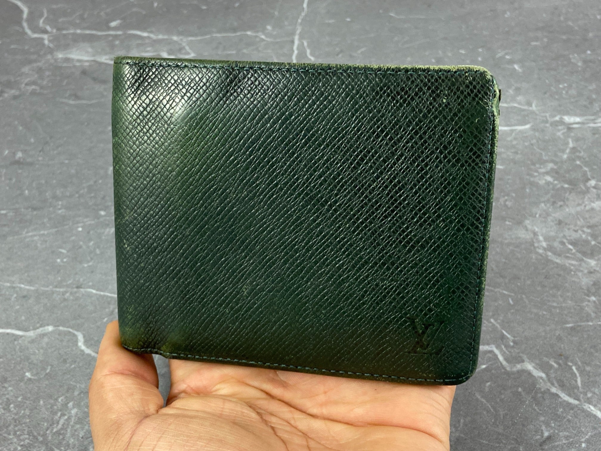Louis Vuitton Bifold Wallet Dark Green Taiga Leather