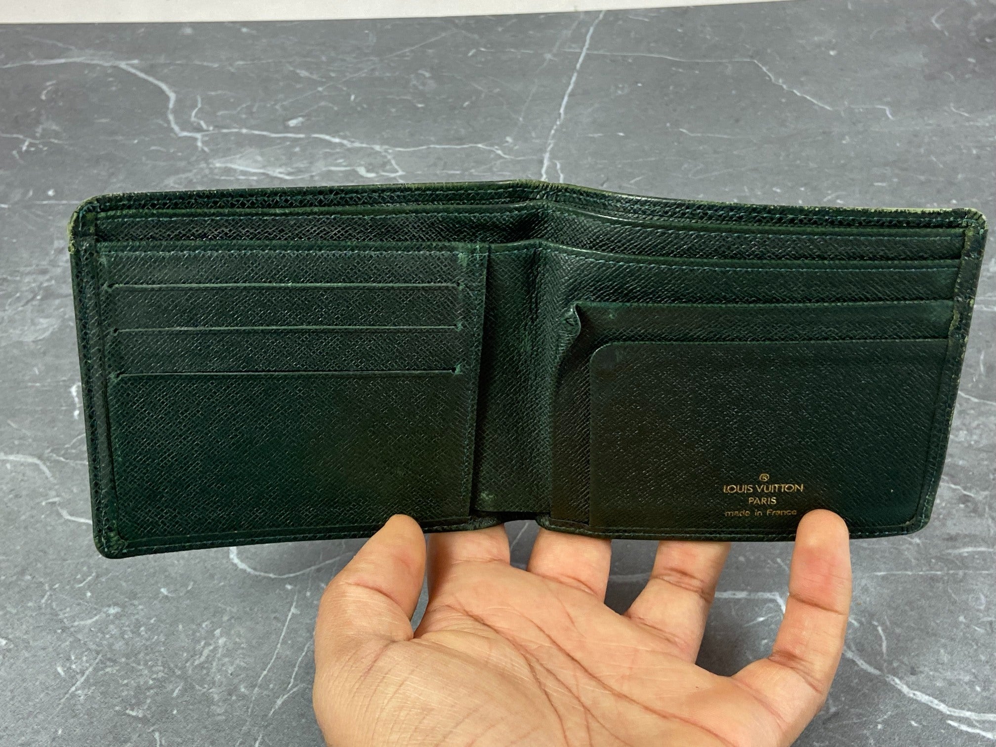 Louis Vuitton Bifold Wallet Dark Green Taiga Leather