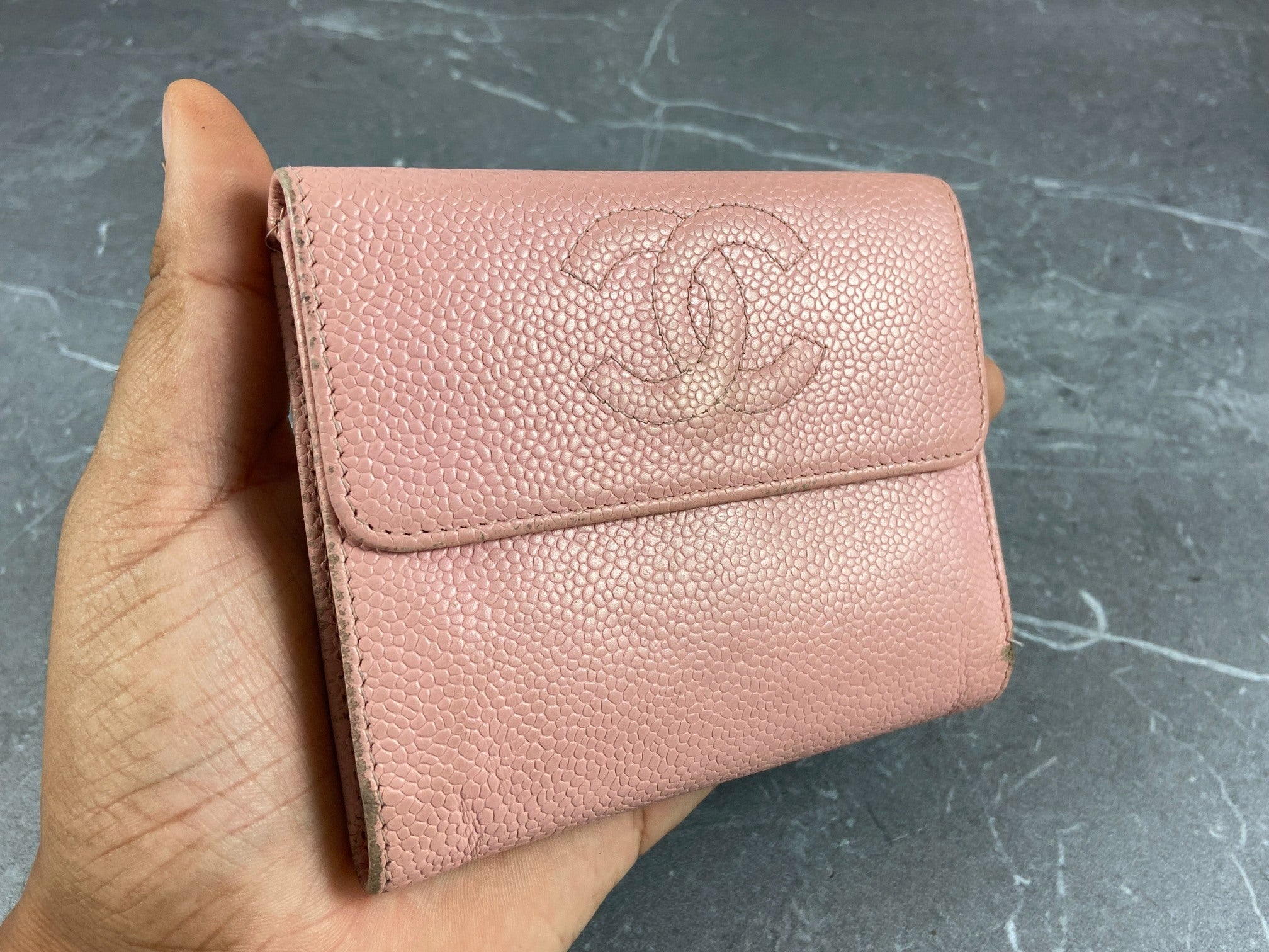 Chanel CC Compact Wallet Pink Caviar Leather