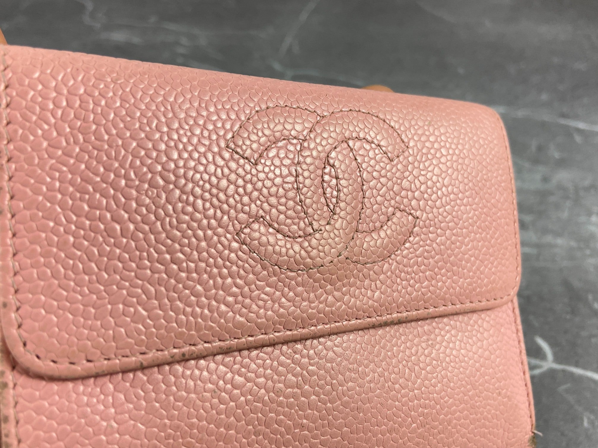 Chanel CC Compact Wallet Pink Caviar Leather