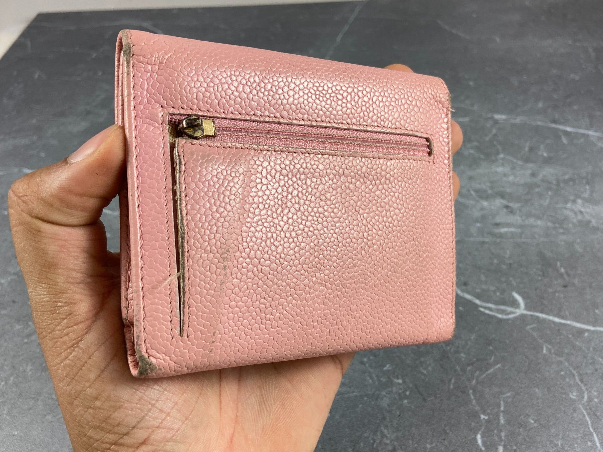 Chanel CC Compact Wallet Pink Caviar Leather
