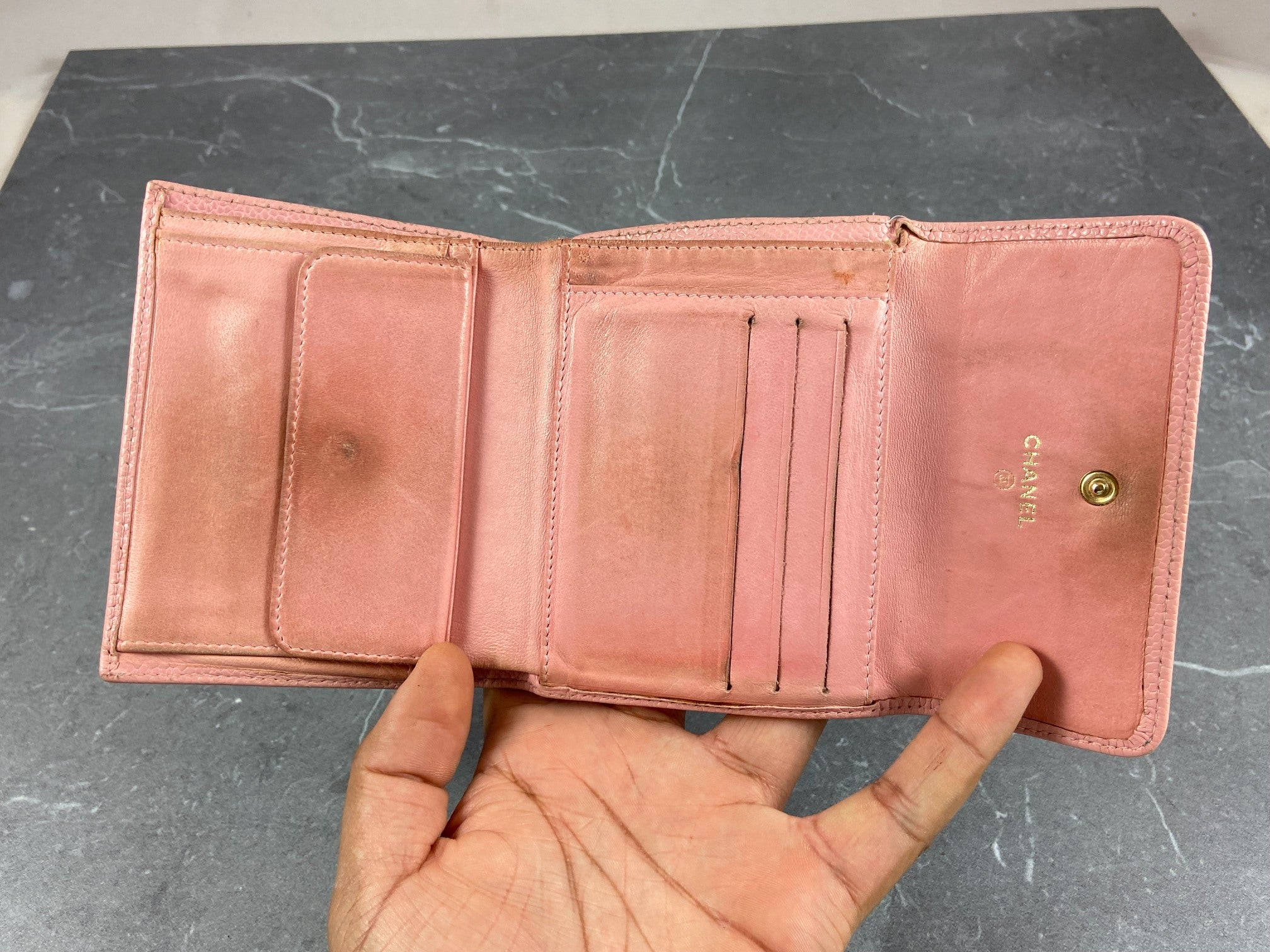 Chanel CC Compact Wallet Pink Caviar Leather