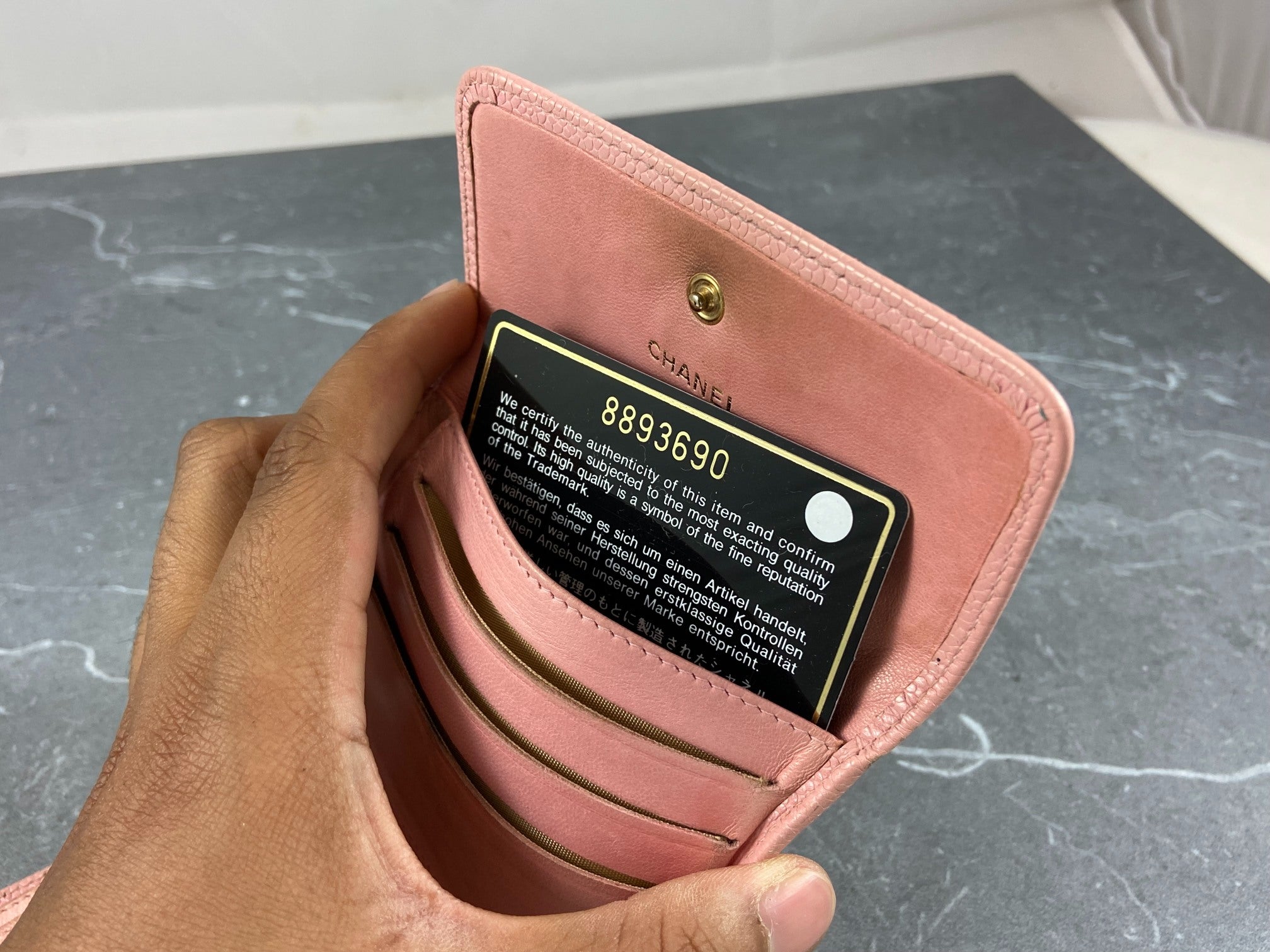 Chanel CC Compact Wallet Pink Caviar Leather