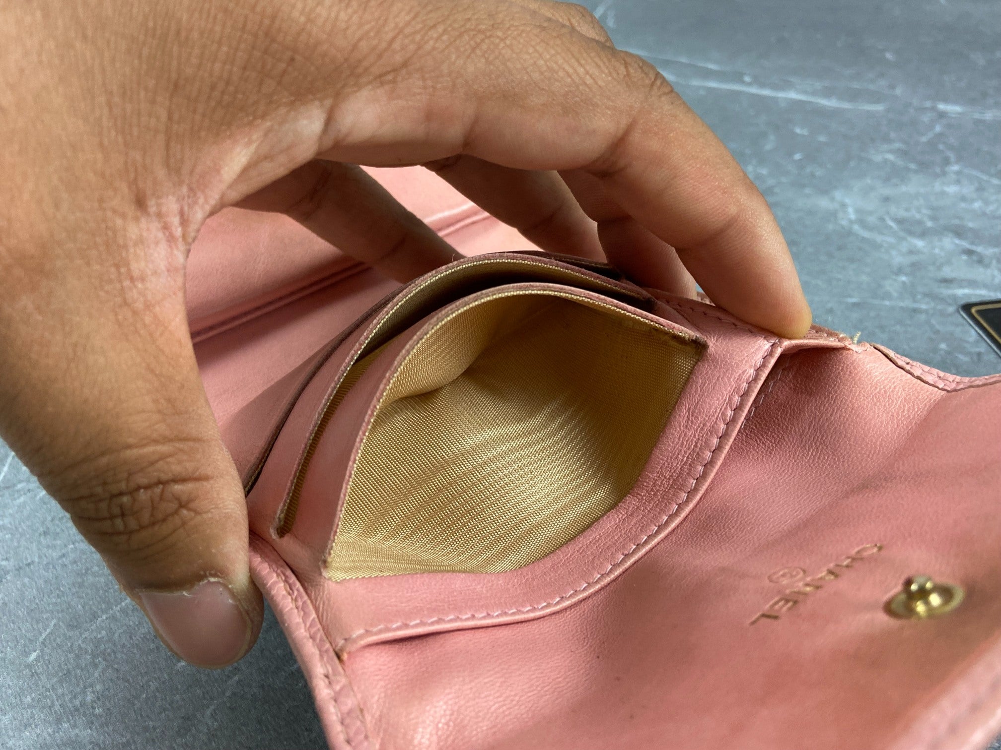 Chanel CC Compact Wallet Pink Caviar Leather