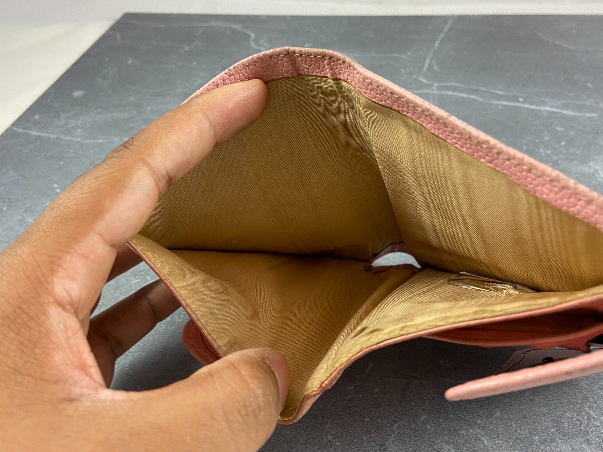 Chanel CC Compact Wallet Pink Caviar Leather