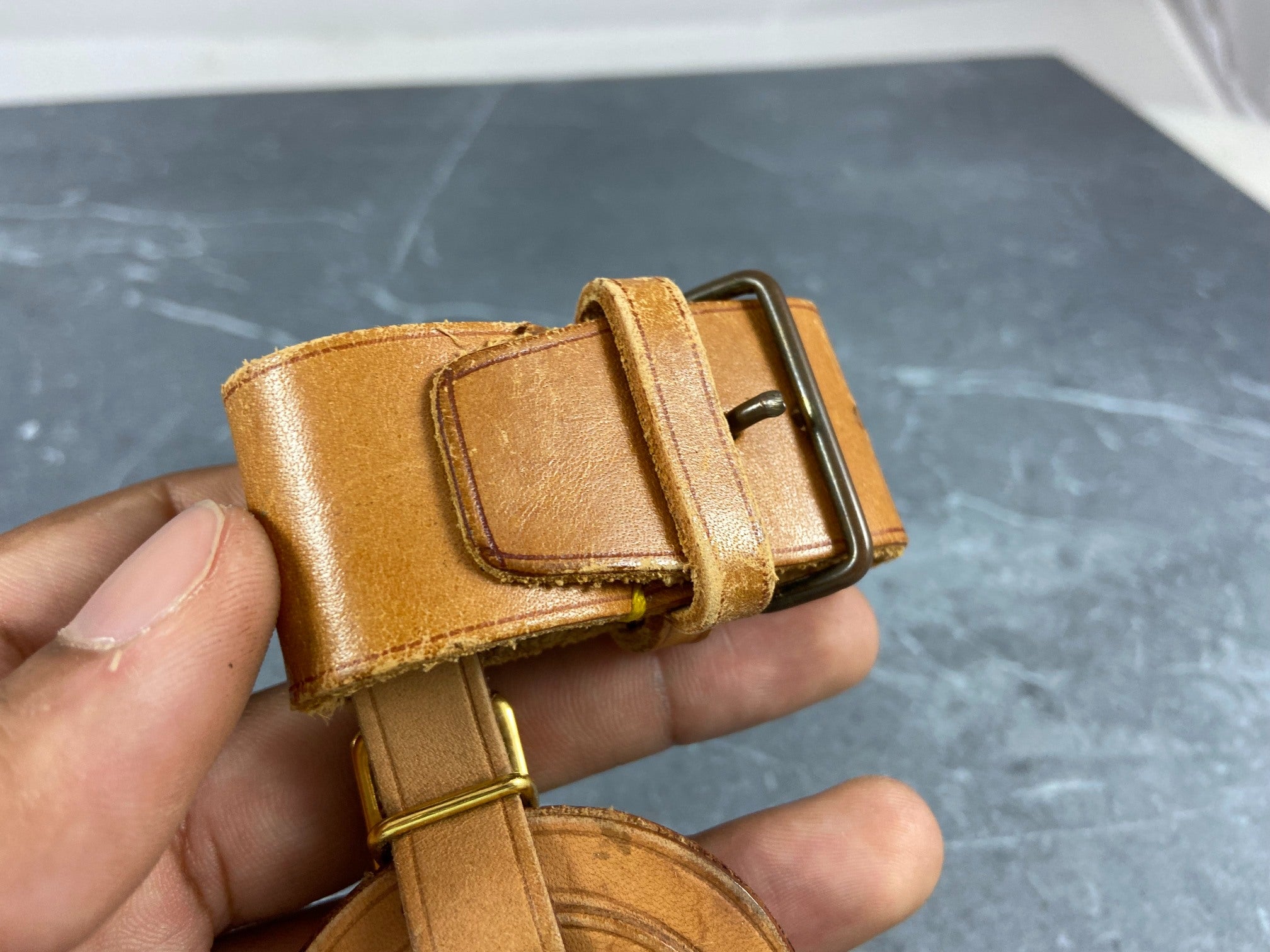 Louis Vuitton Luggage Tag & Handle Belt Beige Vachetta Leather