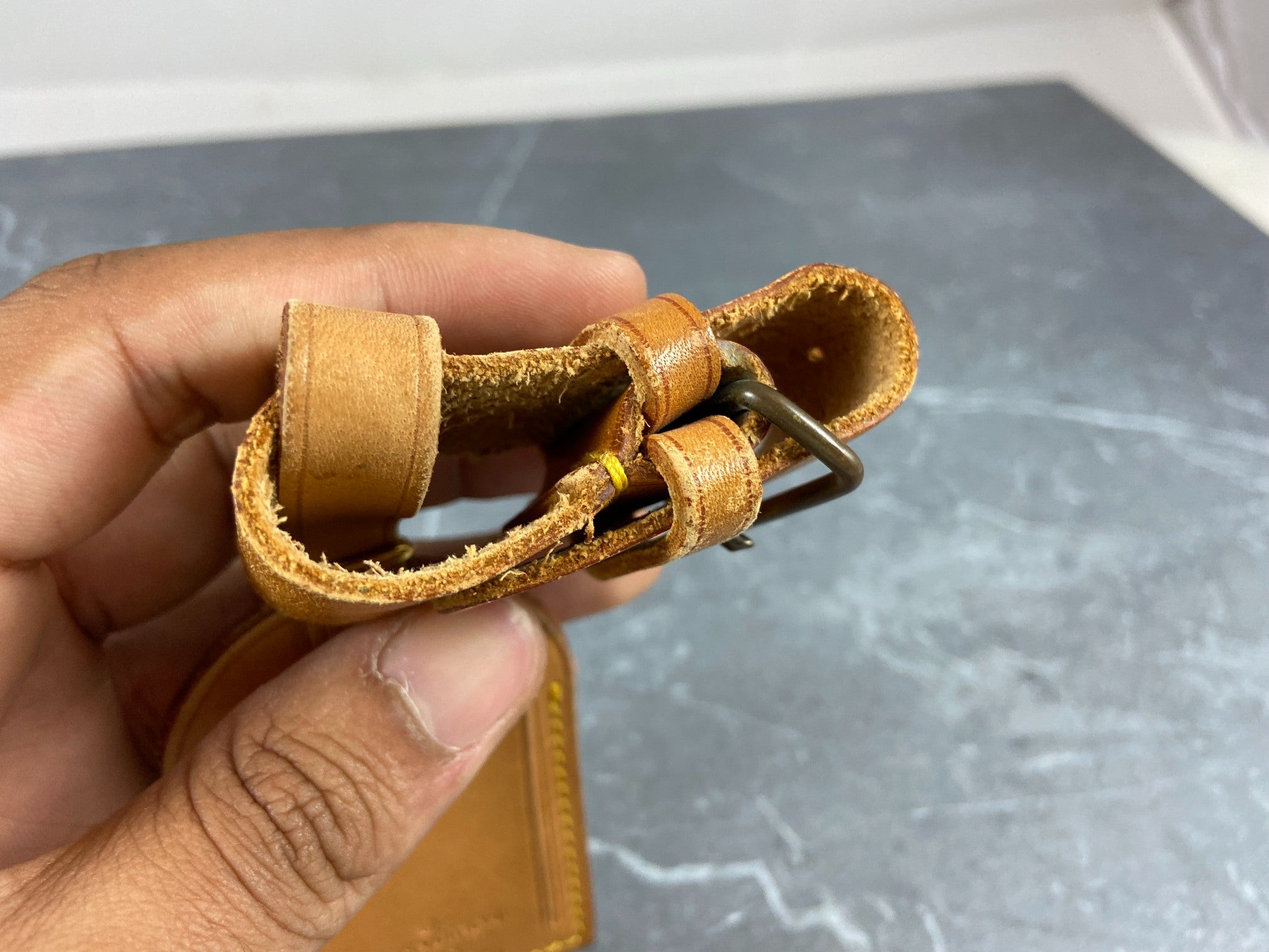 Louis Vuitton Luggage Tag & Handle Belt Beige Vachetta Leather