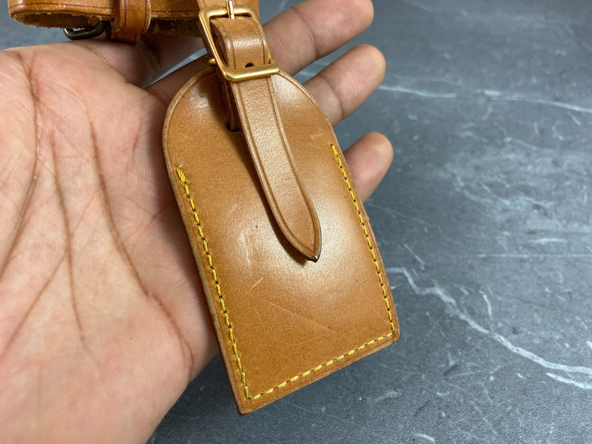 Louis Vuitton Luggage Tag & Handle Belt Beige Vachetta Leather