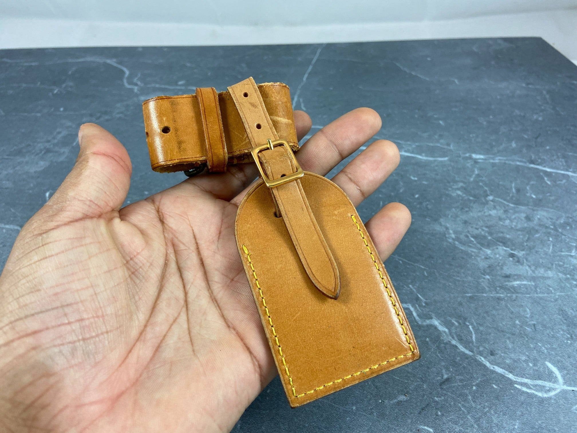 Louis Vuitton Luggage Tag & Handle Belt Beige Vachetta Leather