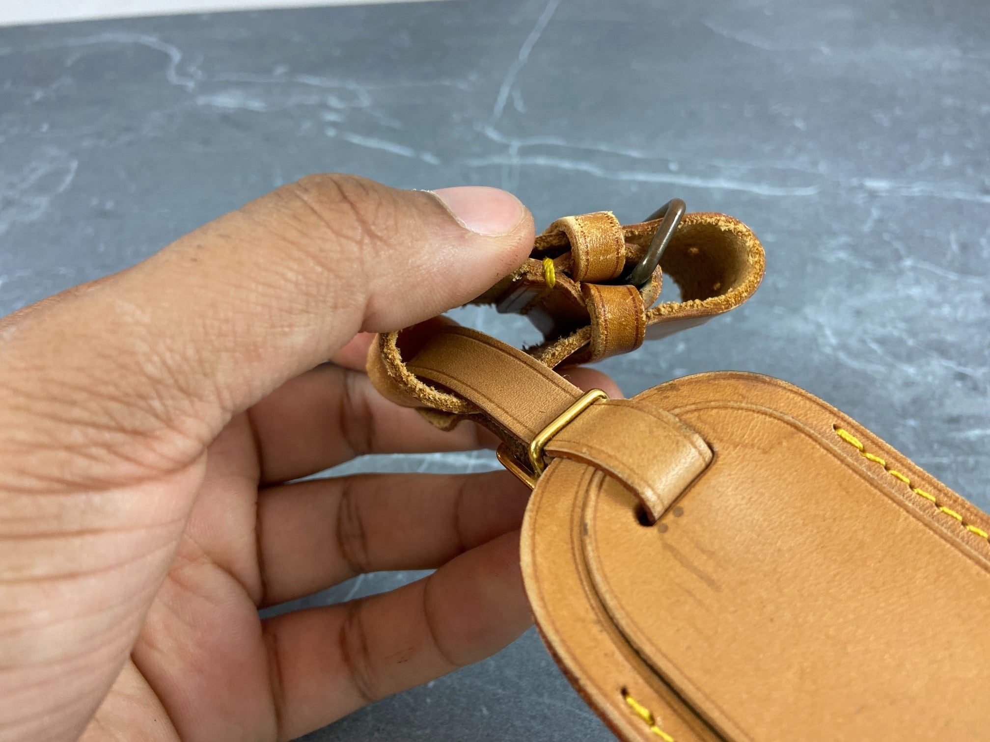 Louis Vuitton Luggage Tag & Handle Belt Beige Vachetta Leather