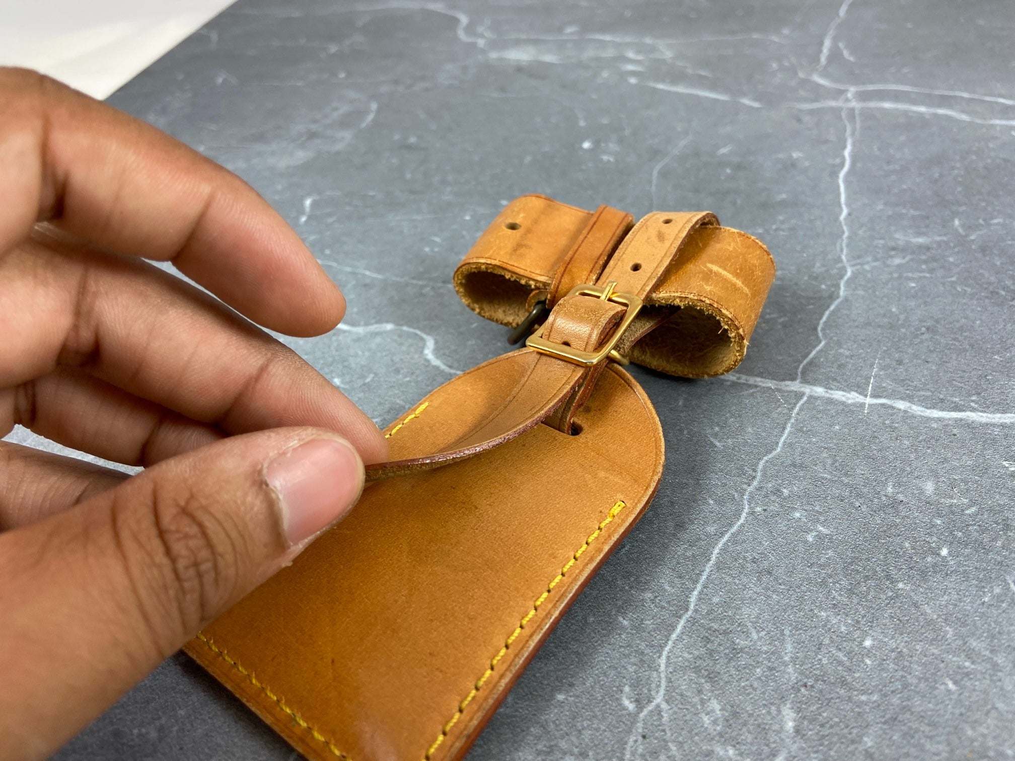 Louis Vuitton Luggage Tag & Handle Belt Beige Vachetta Leather