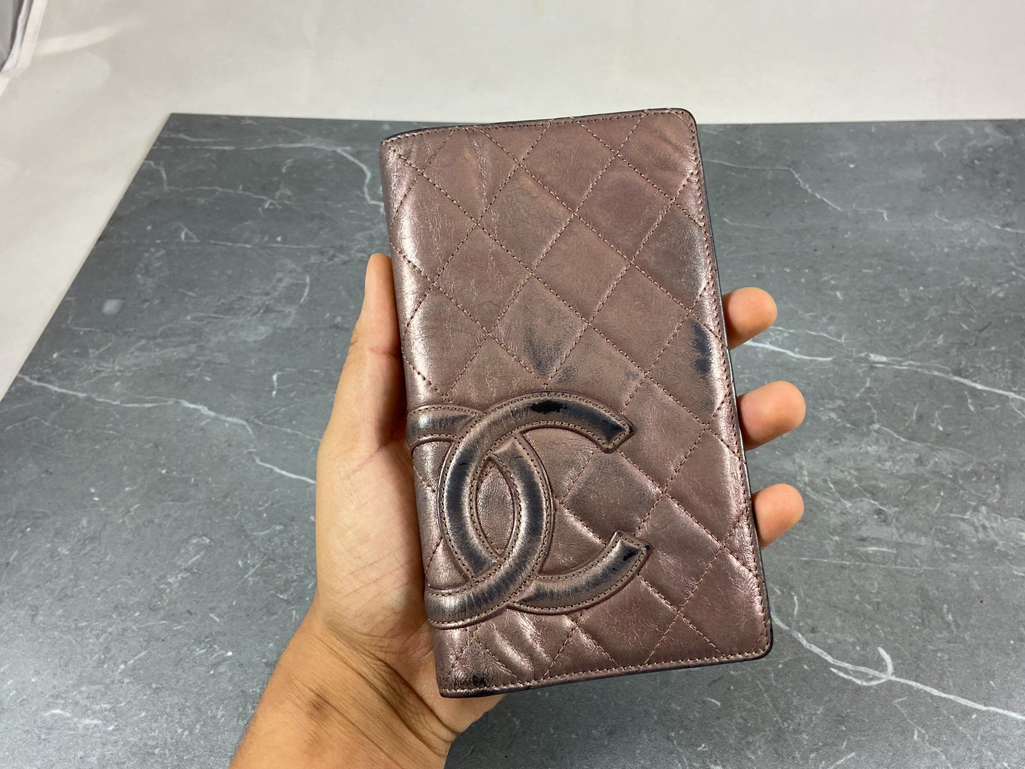 Chanel Cambon Long Bifold Wallet Rose Quilted Leather