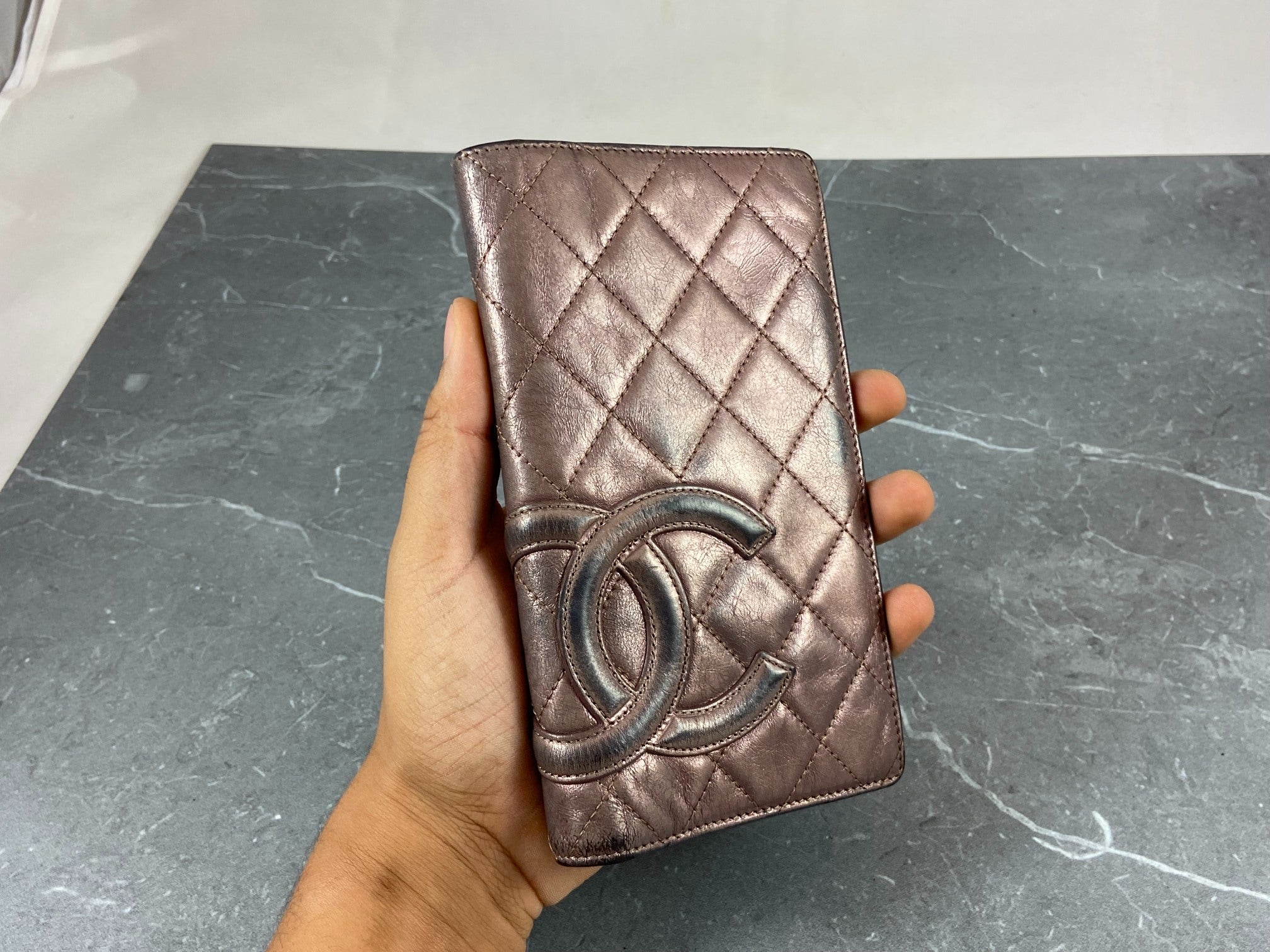 Chanel Cambon Long Bifold Wallet Rosé Quilted Leather