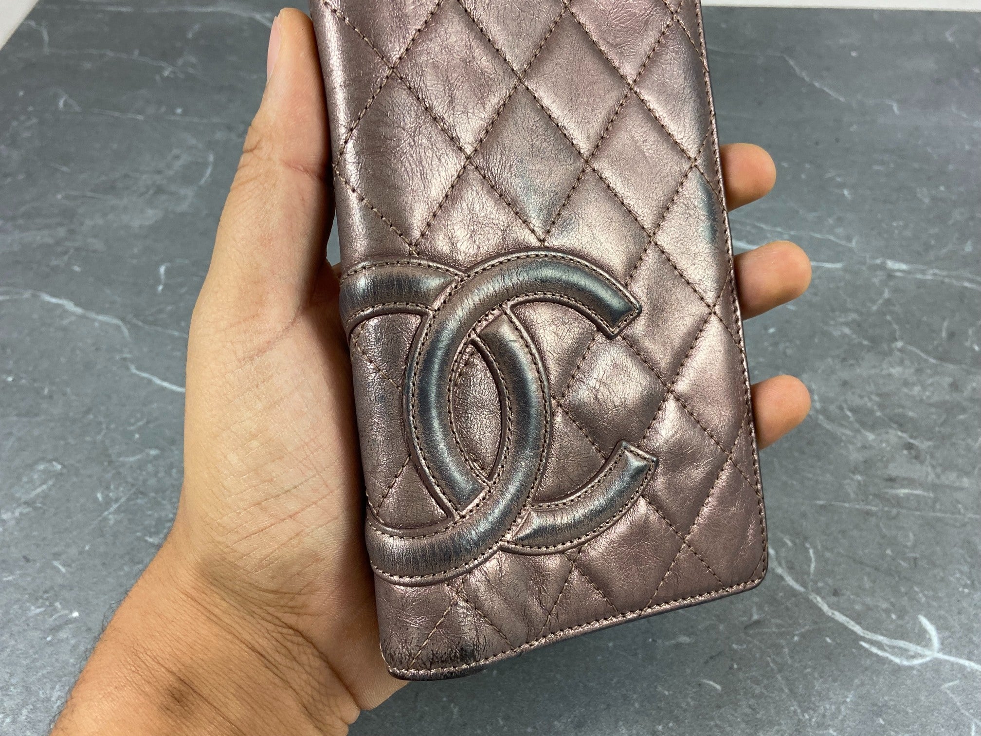 Chanel Cambon Long Bifold Wallet Rosé Quilted Leather