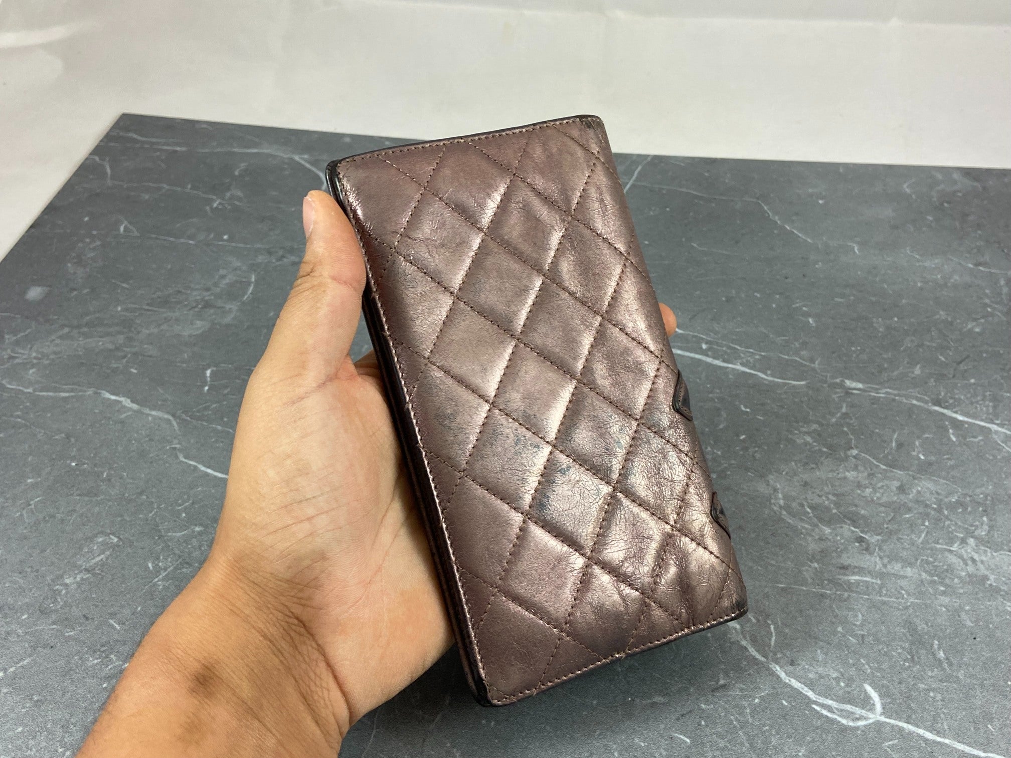 Chanel Cambon Long Bifold Wallet Rosé Quilted Leather