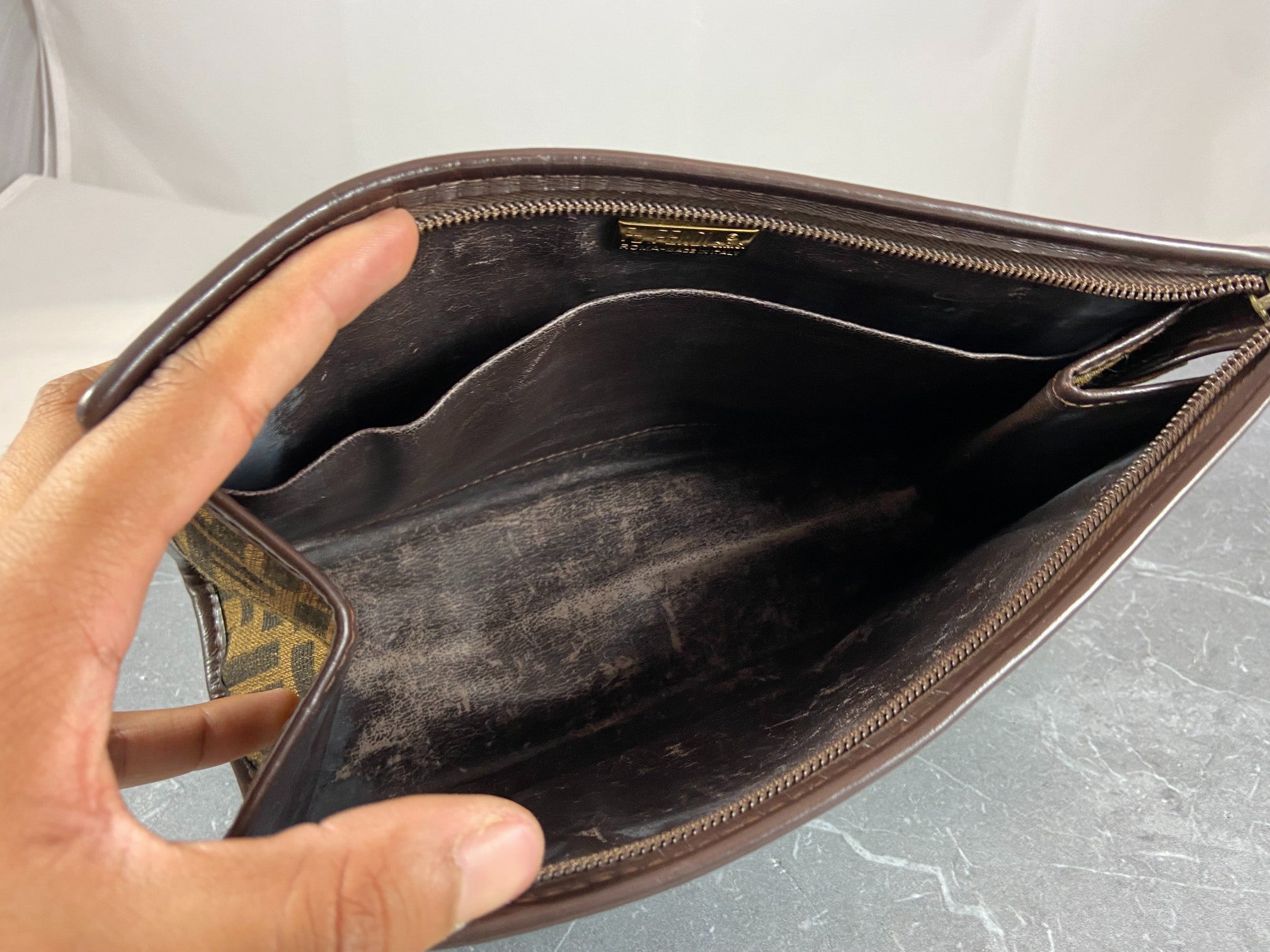 Fendi Cosmetic Pouch Tabacco Brown Zucca Monogram