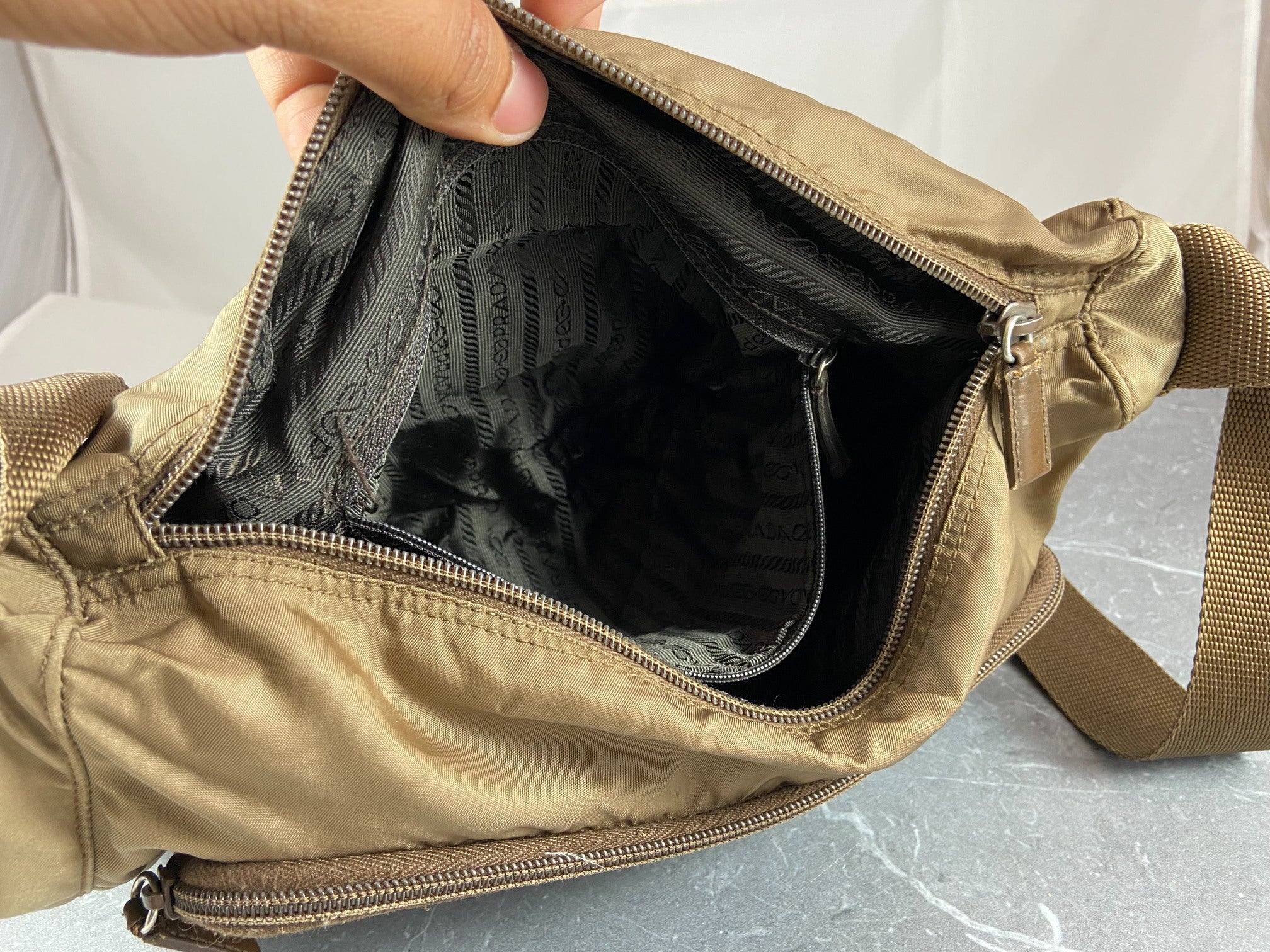 Prada Tessuto Nylon Shoulder / Messenger Bag Brown