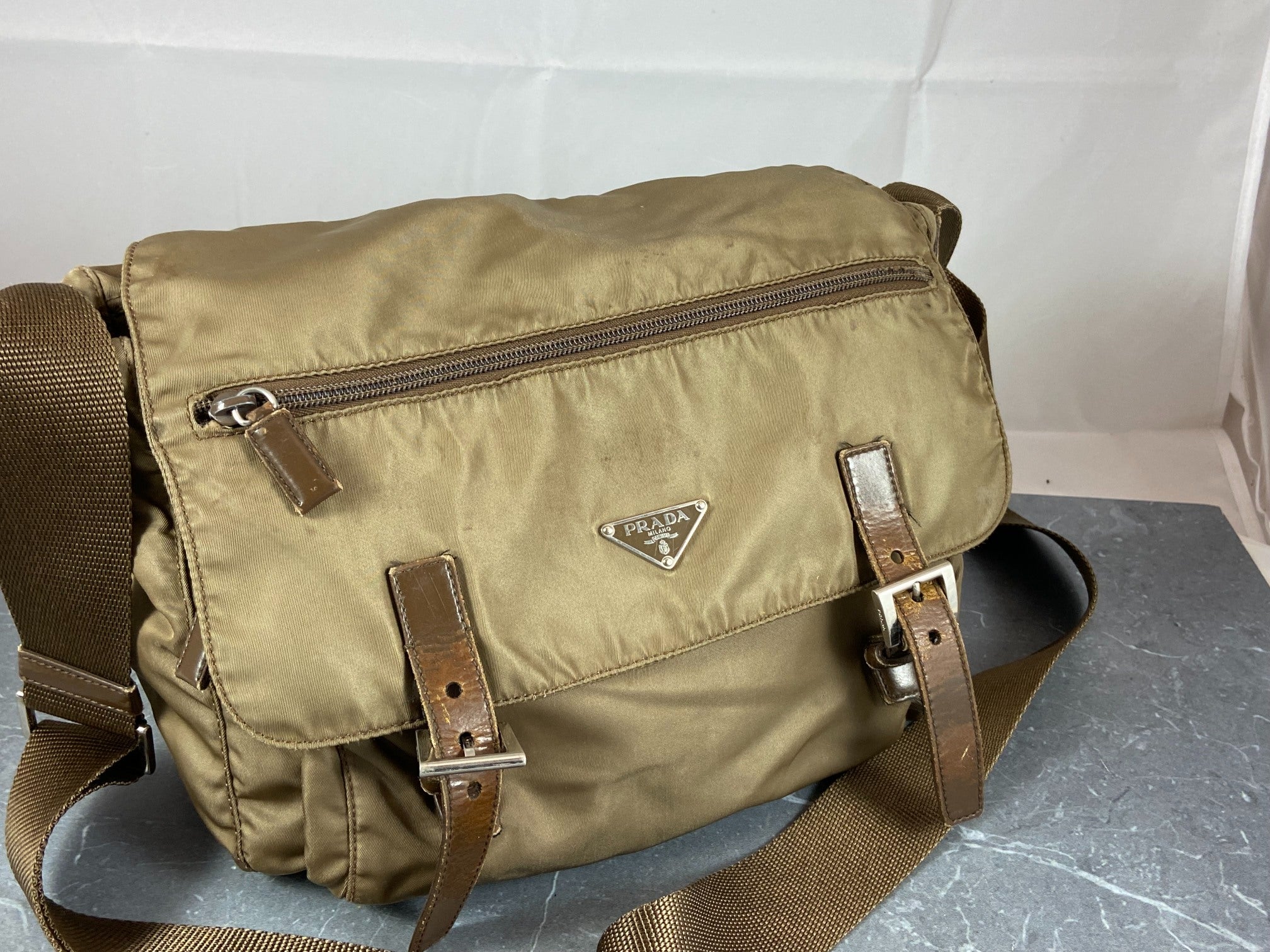 Prada Tessuto Nylon Shoulder / Messenger Bag Brown