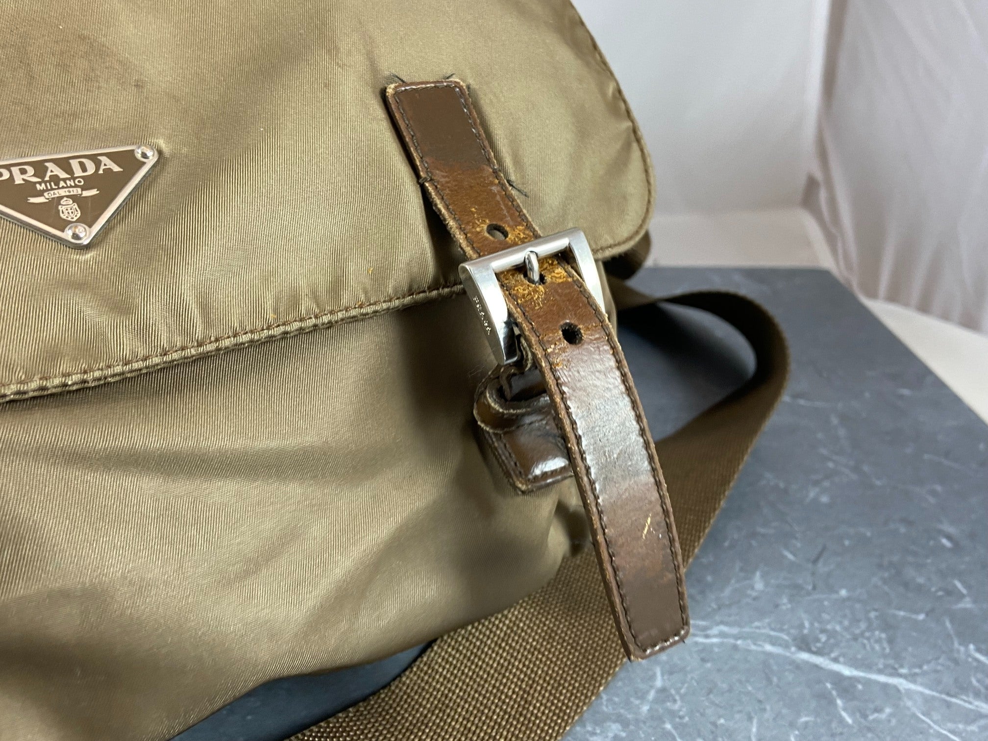 Prada Tessuto Nylon Shoulder / Messenger Bag Brown