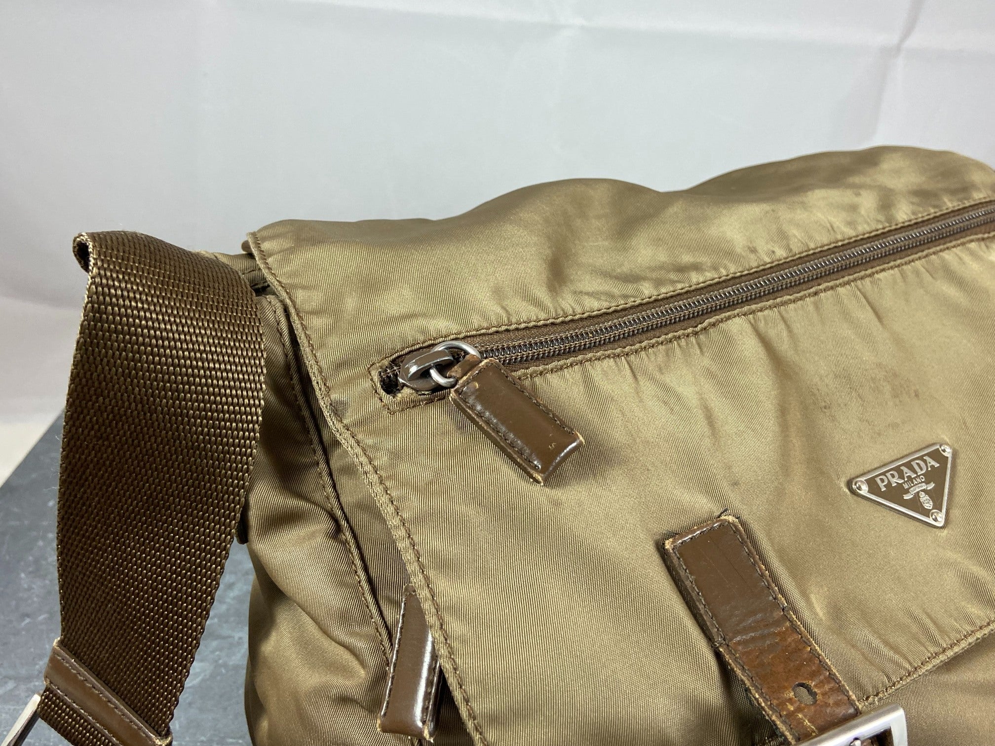 Prada Tessuto Nylon Shoulder / Messenger Bag Brown