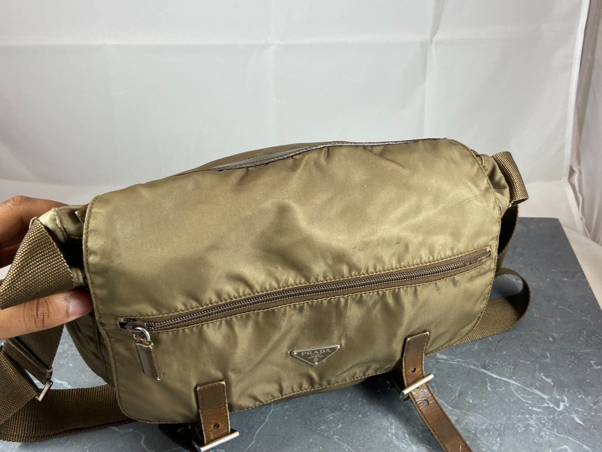 Prada Tessuto Nylon Shoulder / Messenger Bag Brown