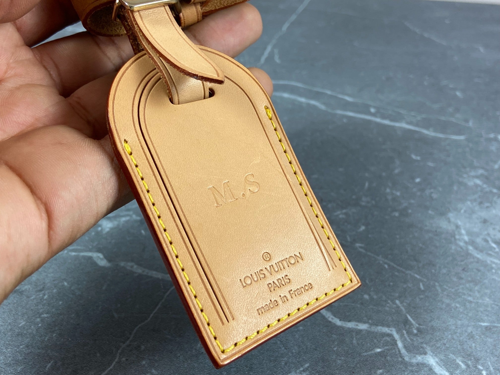 Louis Vuitton Luggage Tag & Handle Belt Beige Vachetta Leather