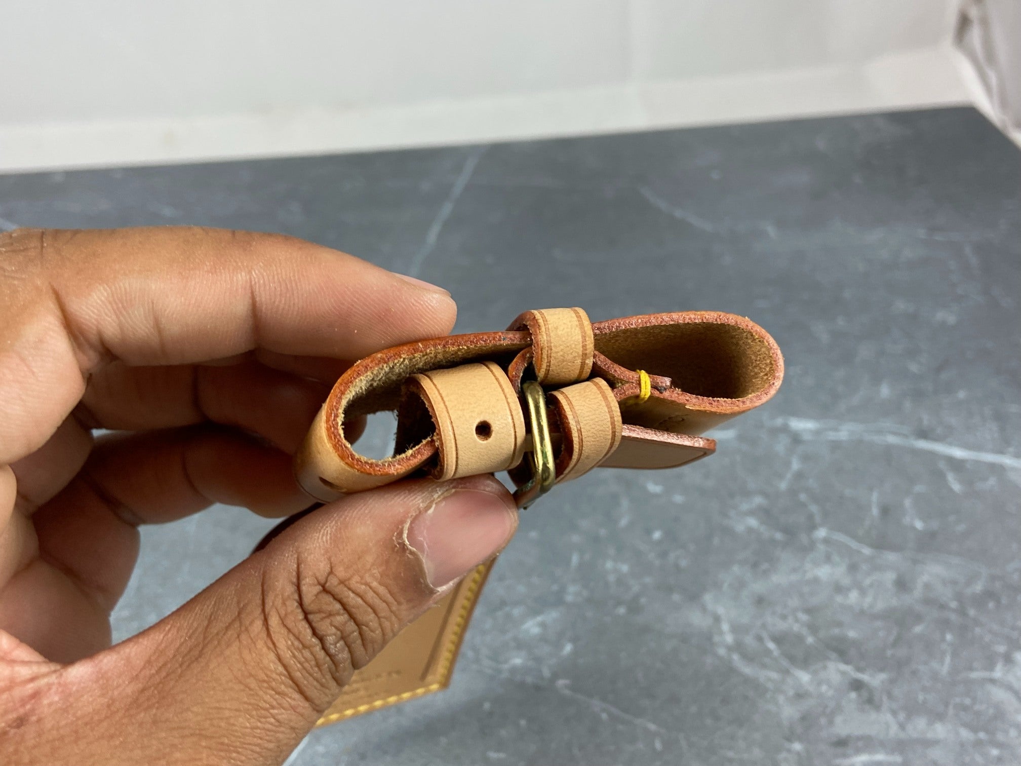 Louis Vuitton Luggage Tag & Handle Belt Beige Vachetta Leather