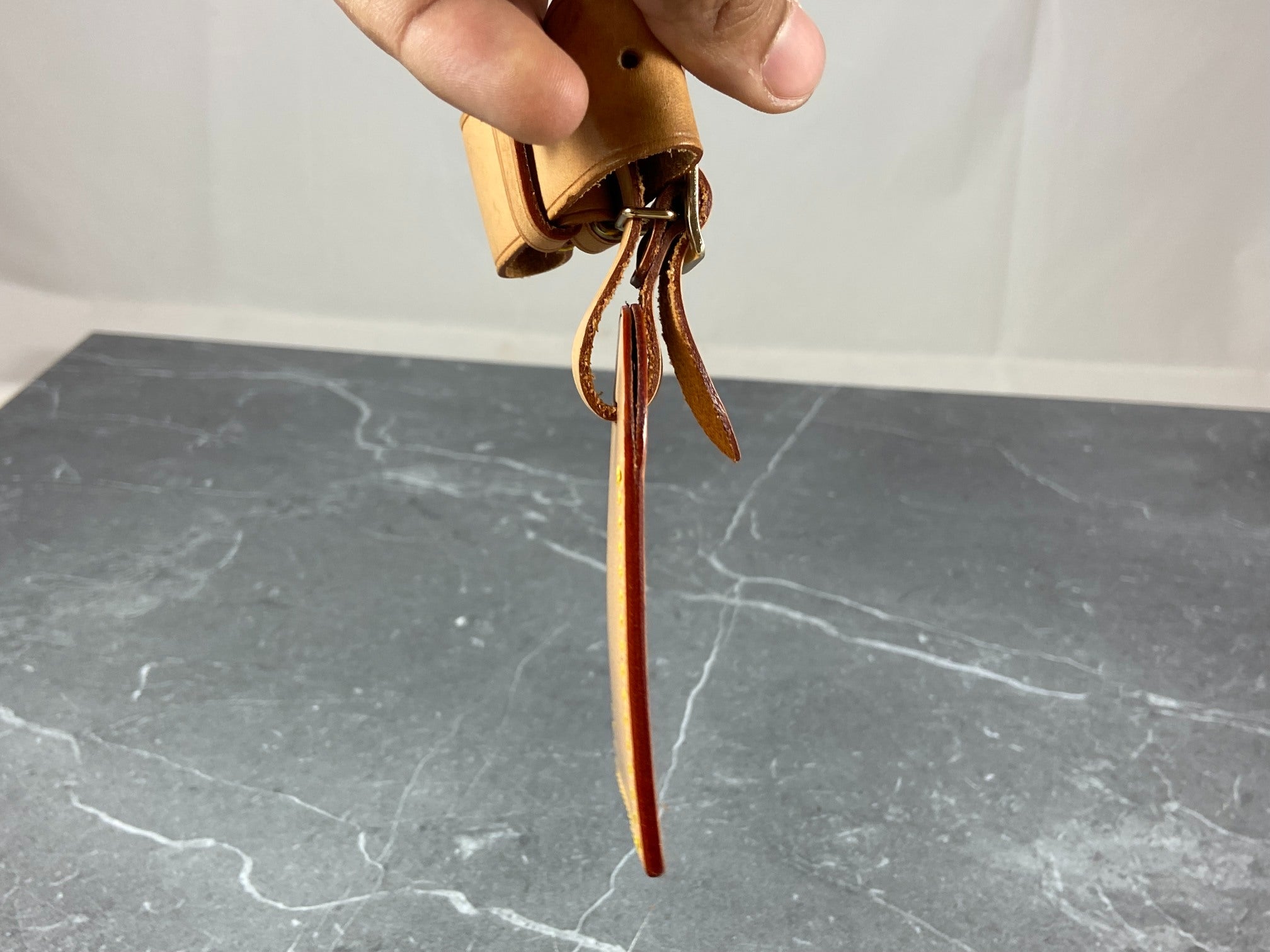 Louis Vuitton Luggage Tag & Handle Belt Beige Vachetta Leather