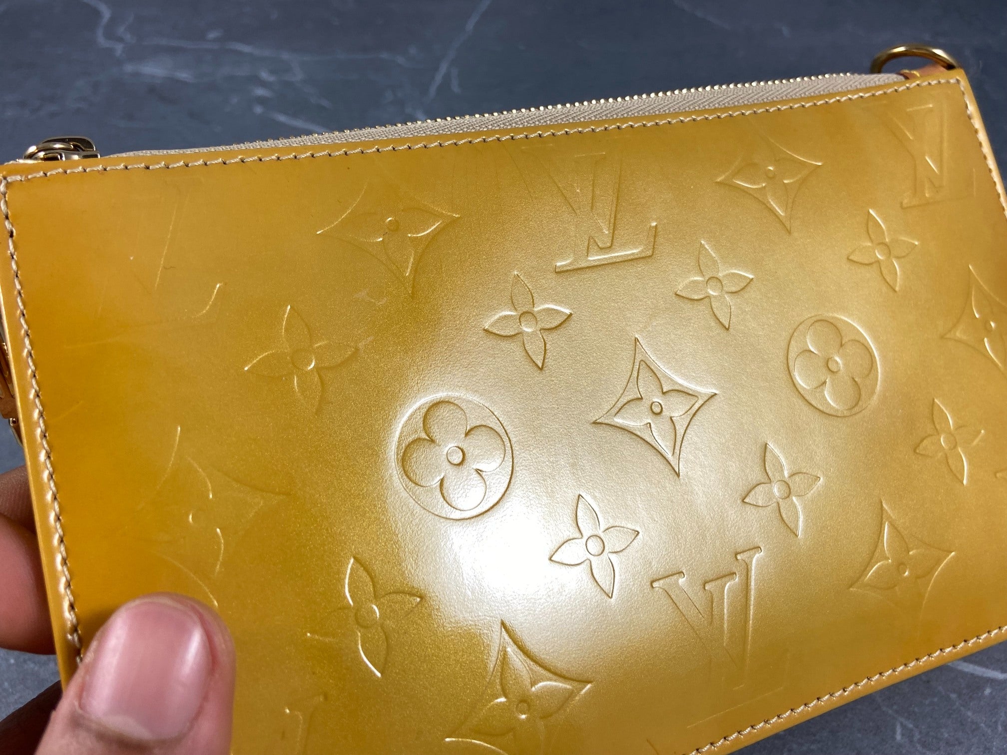 Louis Vuitton Pochette Lexington Yellow Vernis Monogram Leather