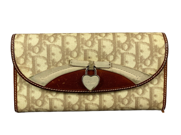 Christian Dior Heart Long Wallet beige Trotter Monogram