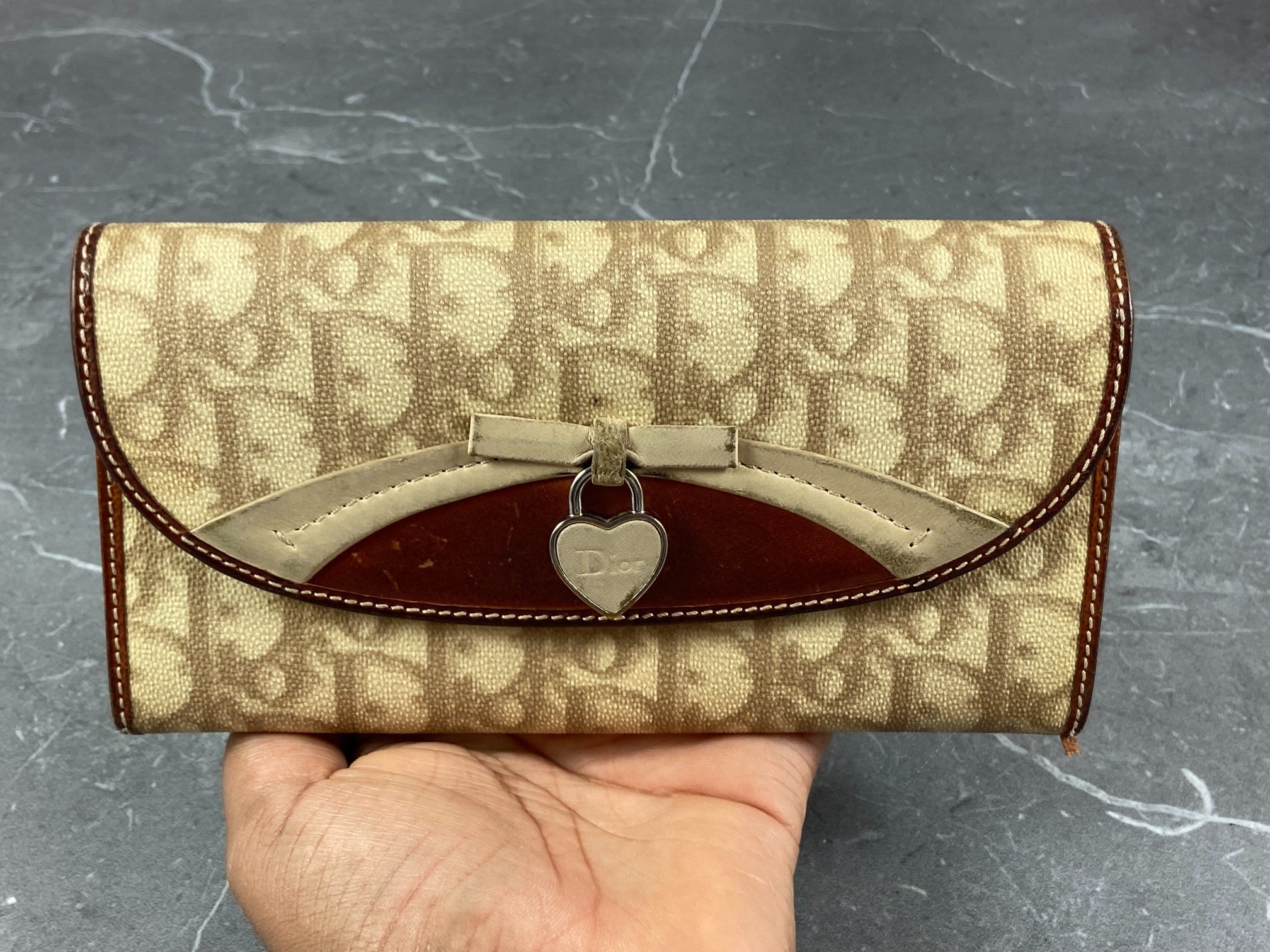 Christian Dior Heart Long Wallet beige Trotter Monogram