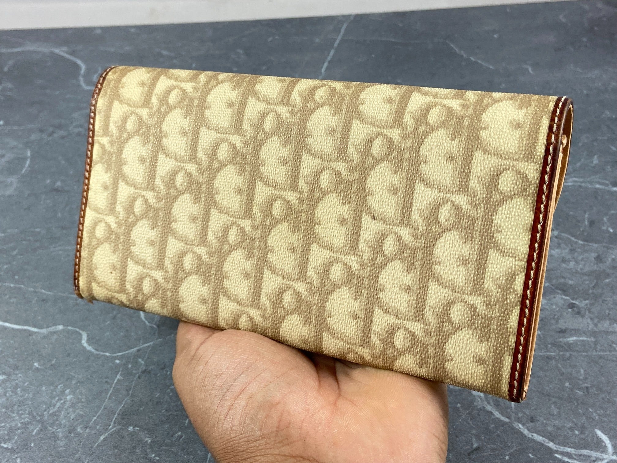 Christian Dior Heart Long Wallet beige Trotter Monogram