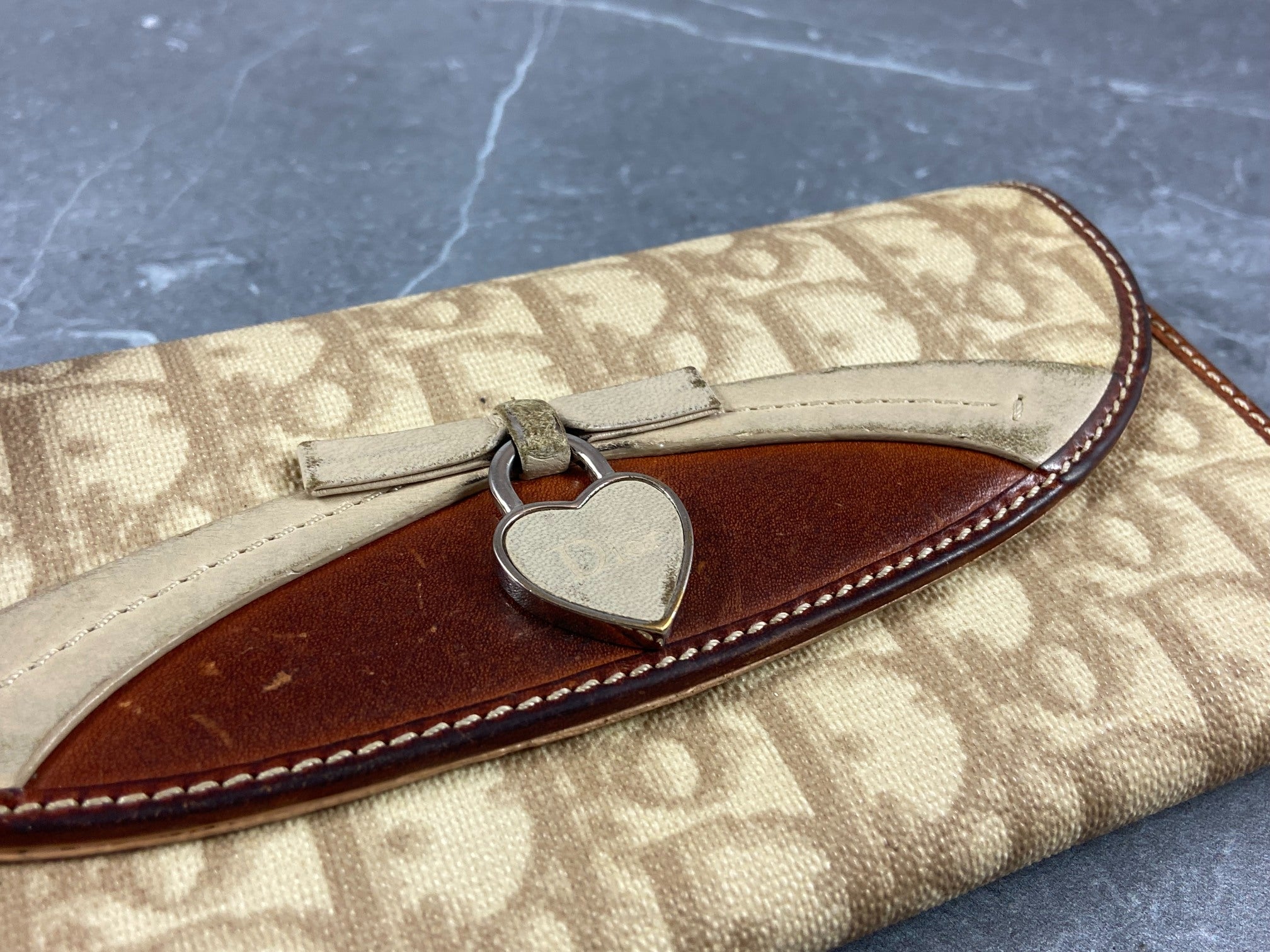 Christian Dior Heart Long Wallet beige Trotter Monogram