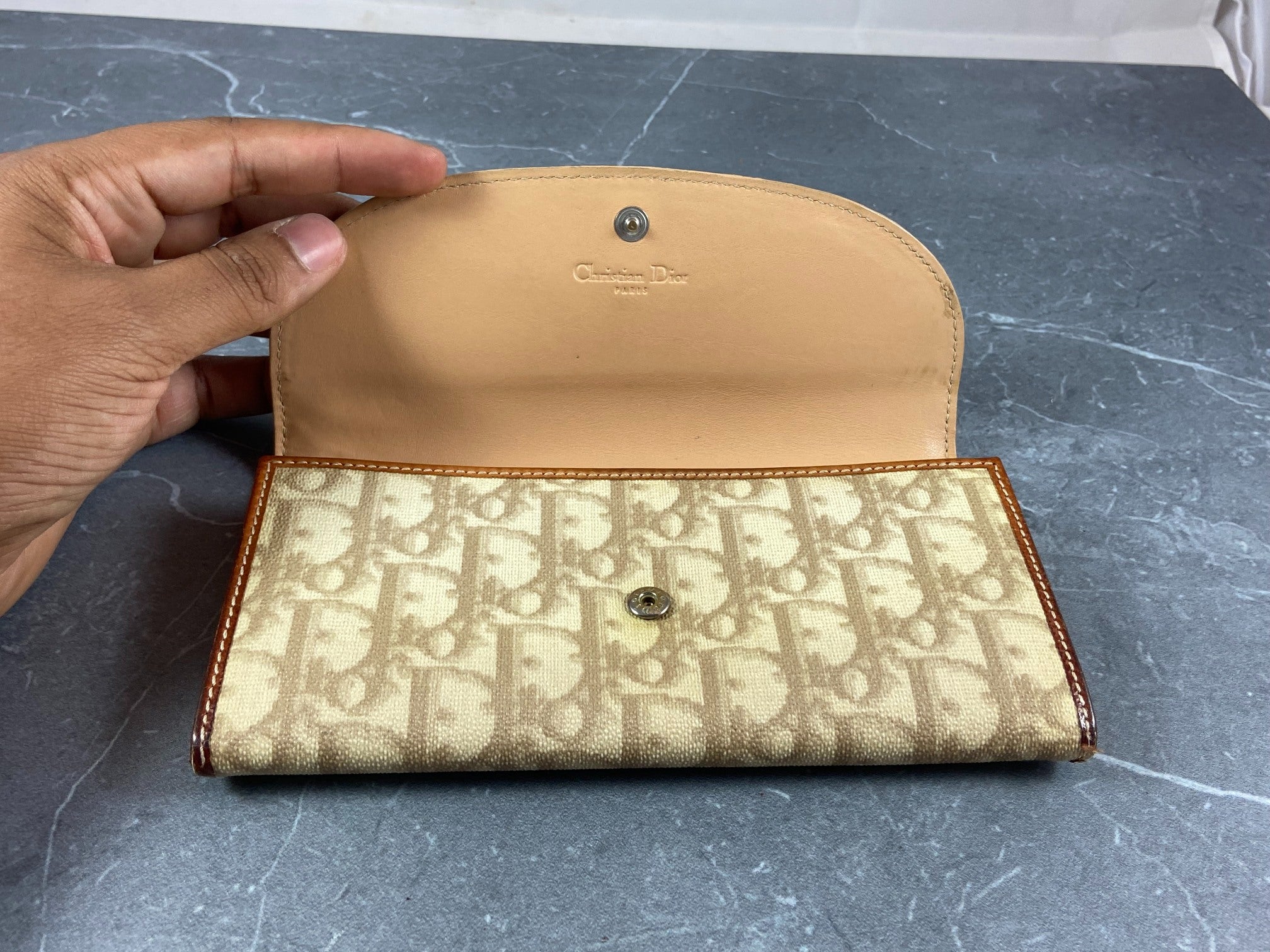Christian Dior Heart Long Wallet beige Trotter Monogram