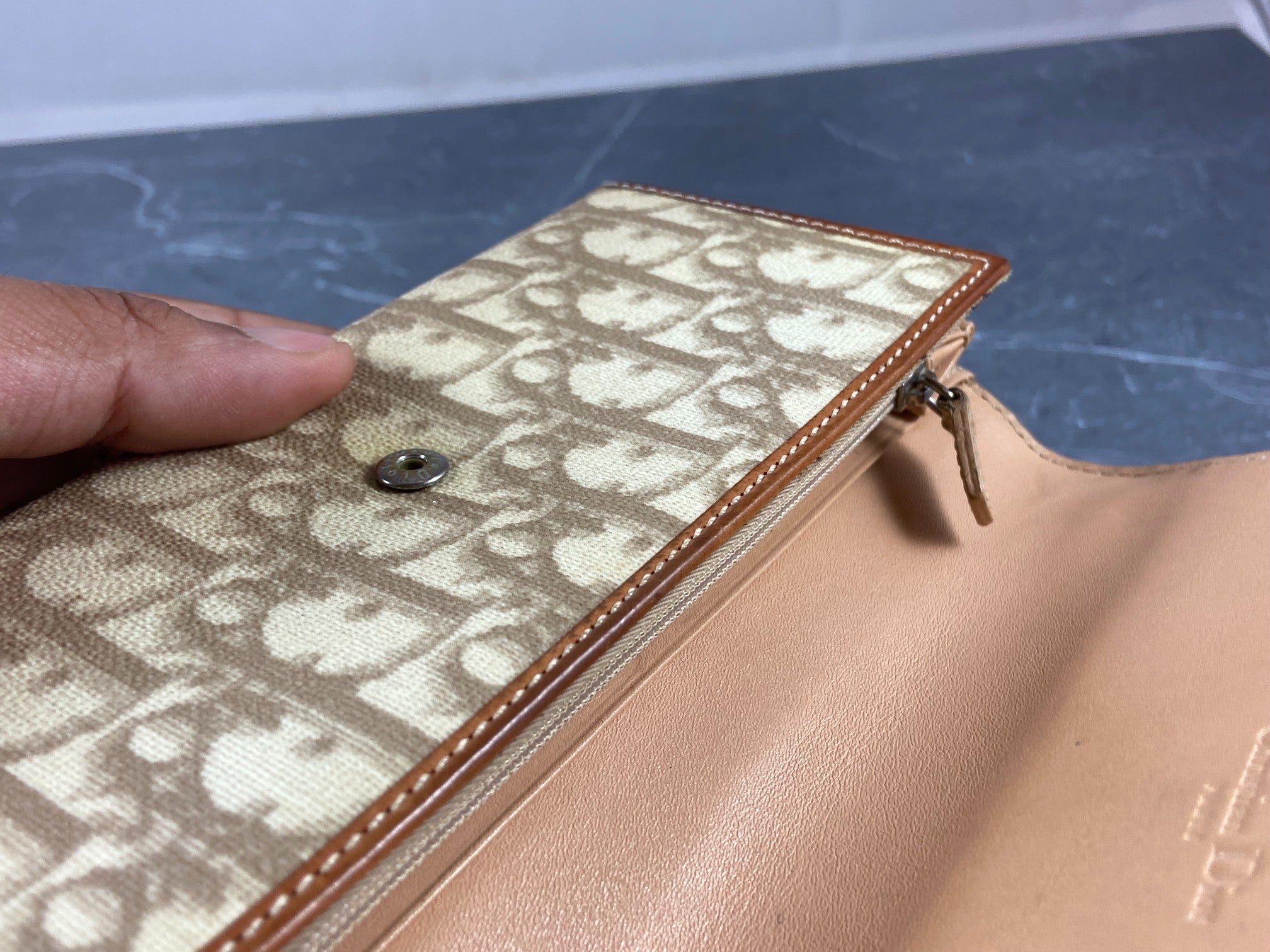 Christian Dior Heart Long Wallet beige Trotter Monogram
